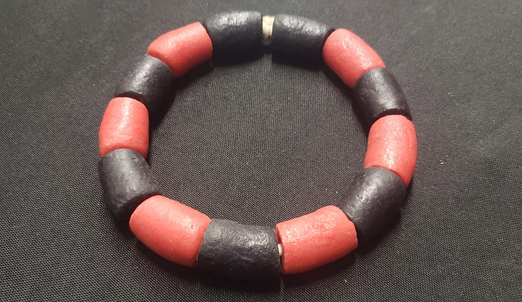 african glass beads black red chunky ghana AAB#1453 detail view