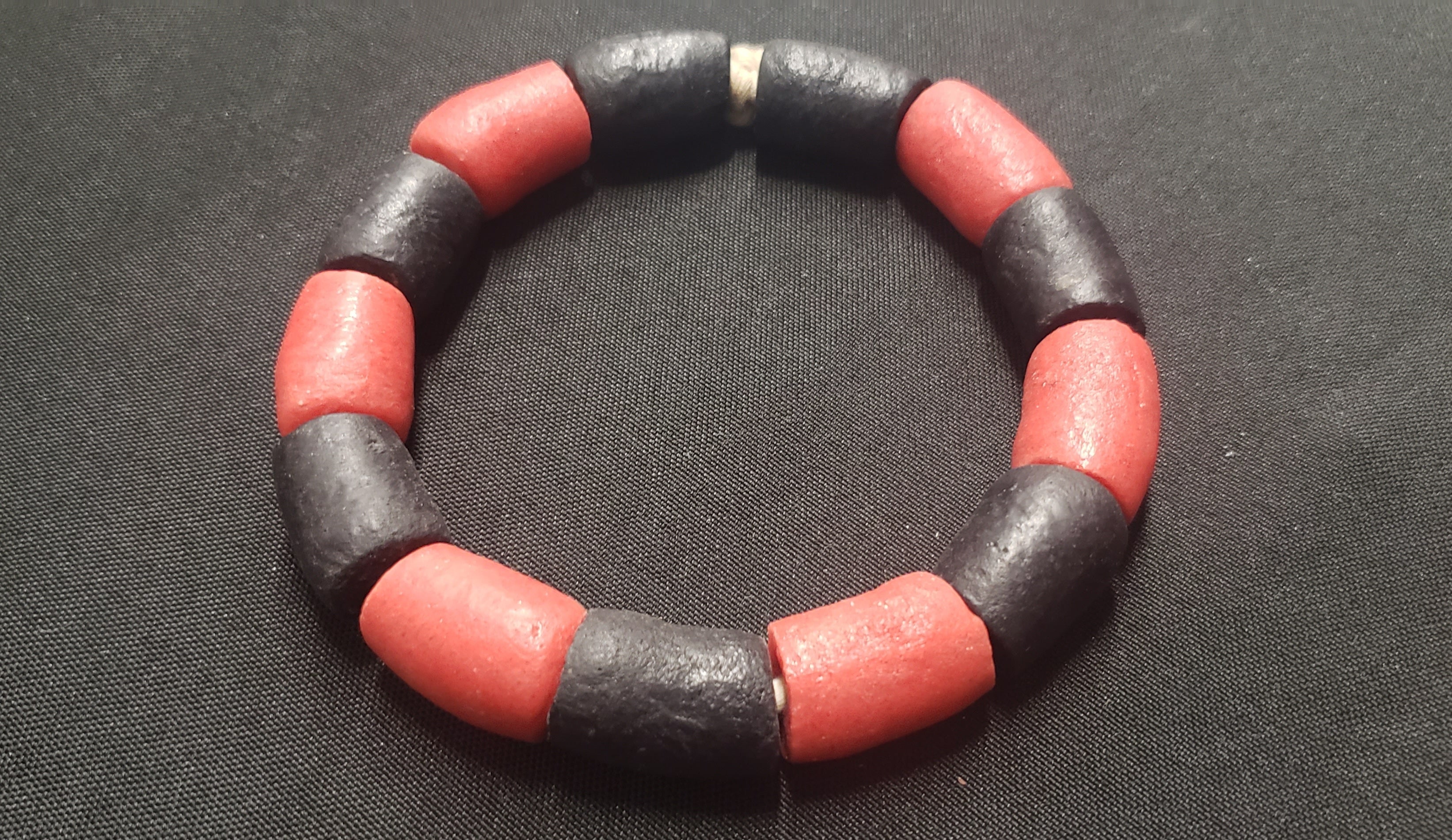 african glass beads black red chunky ghana AAB#1453 detail view