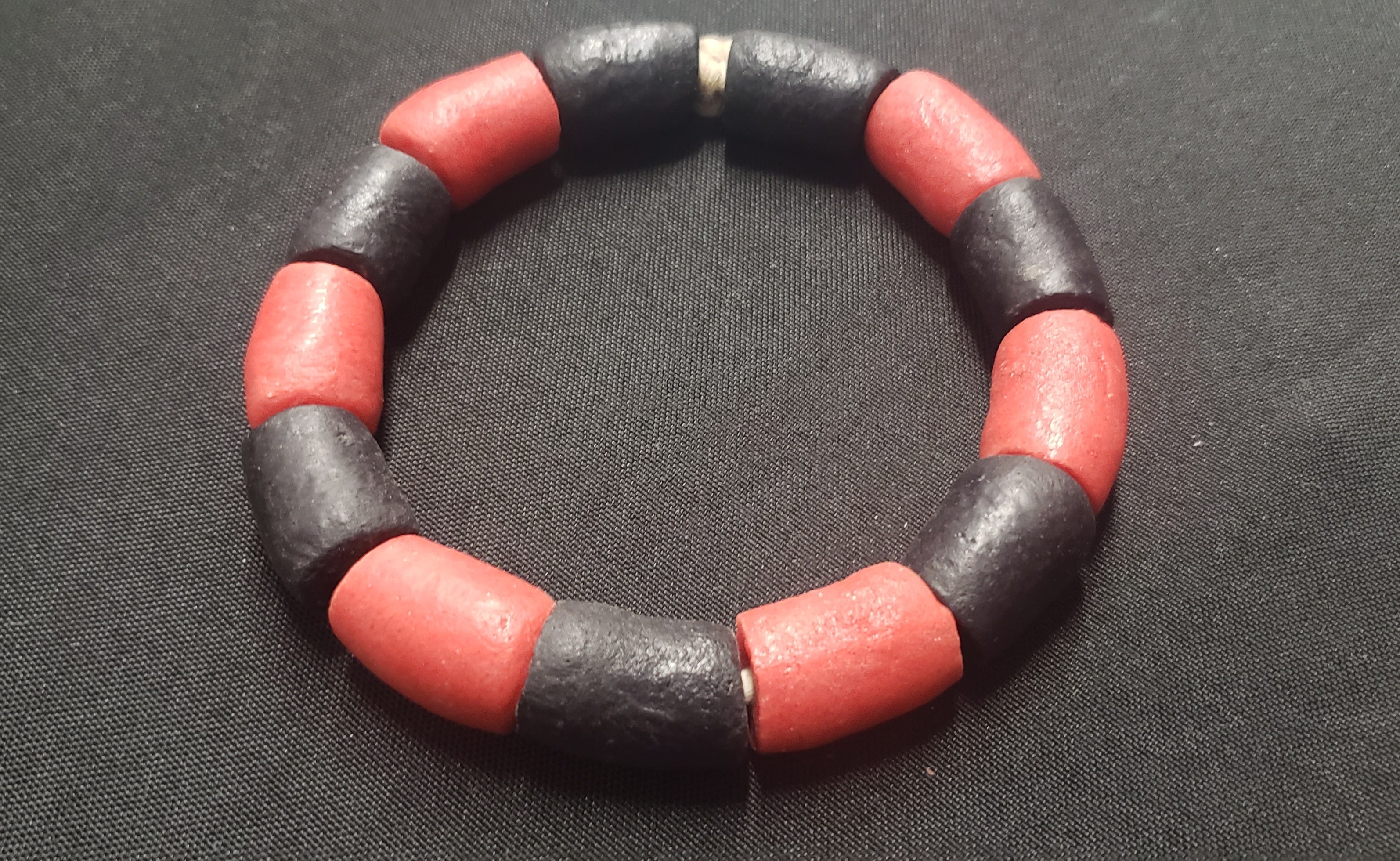african glass beads black red chunky ghana glass beads AAB#1453 strand top view