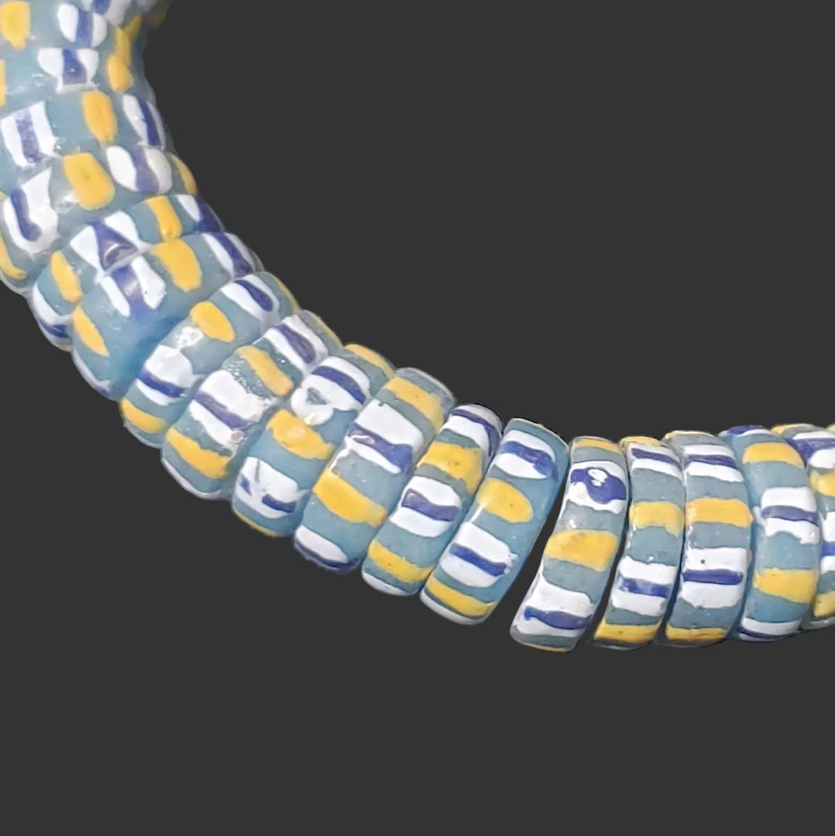 african glass beads chevron stripped spacer beads angled view