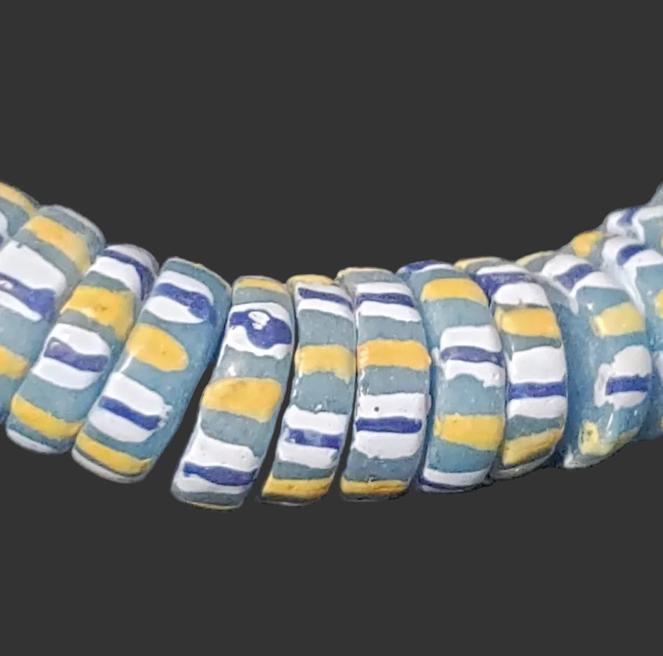 african glass beads chevron stripped spacer beads side view