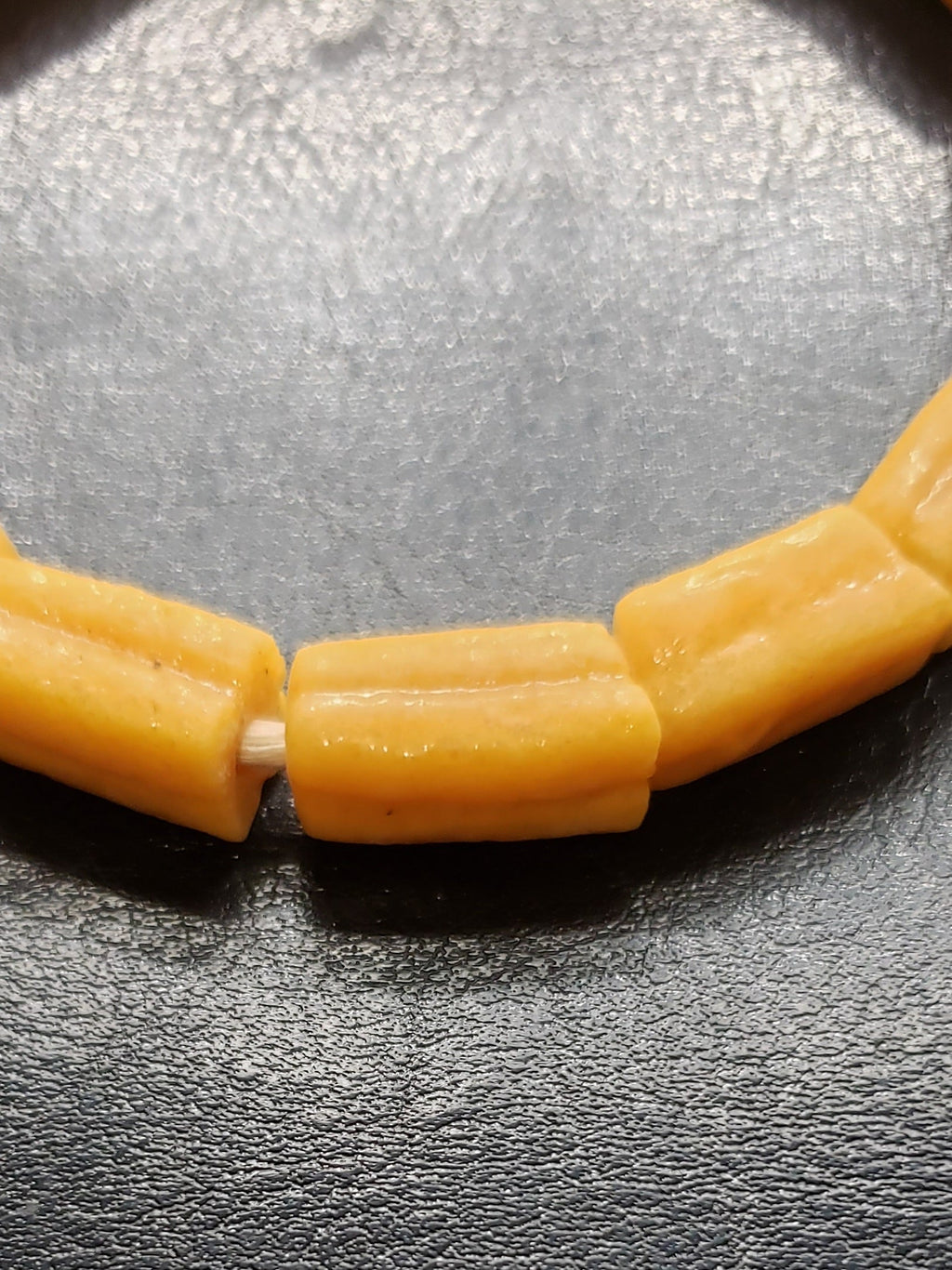 handcrafted krobo tube glass beads gray silver strand side view