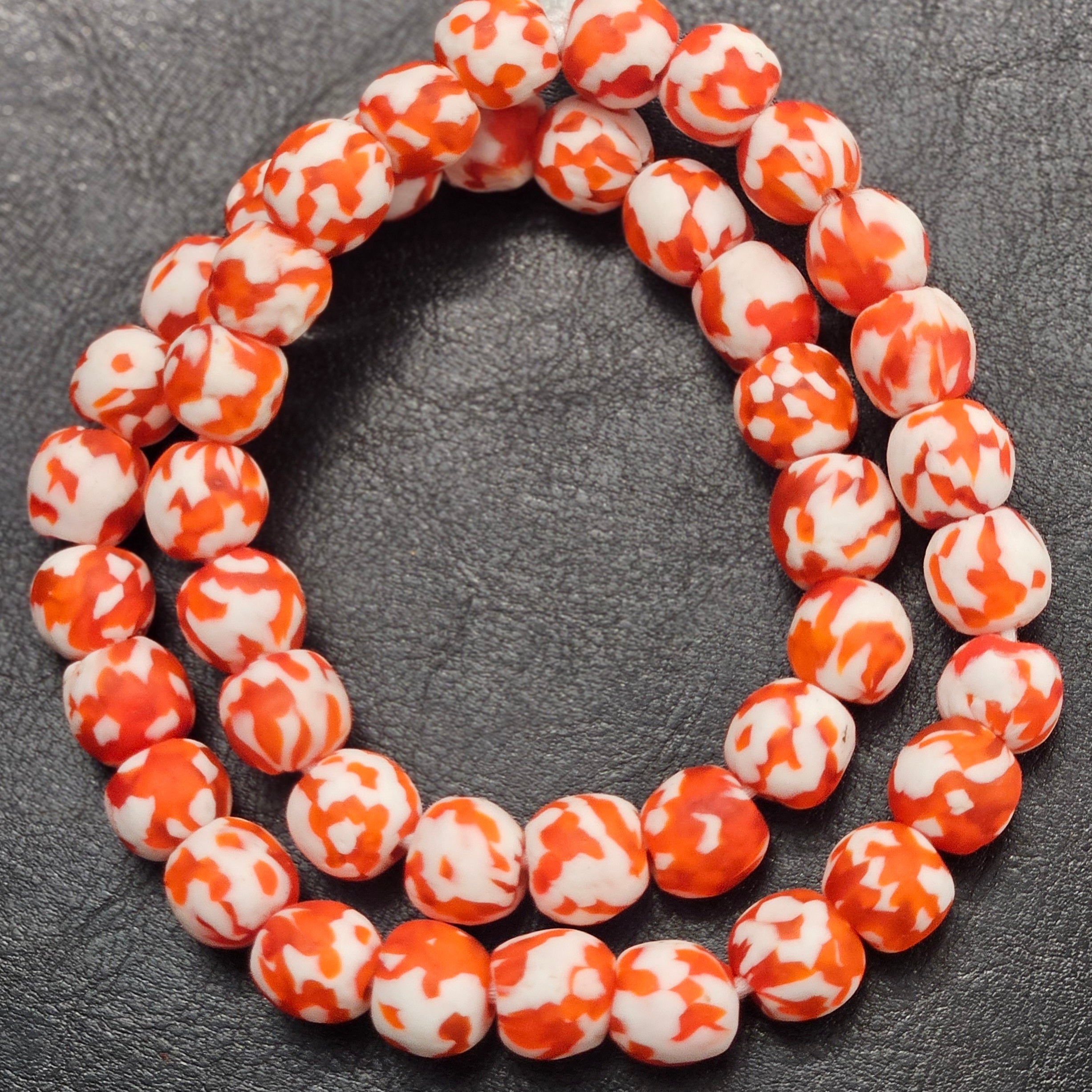 fused african recycled glass large hole beads close up