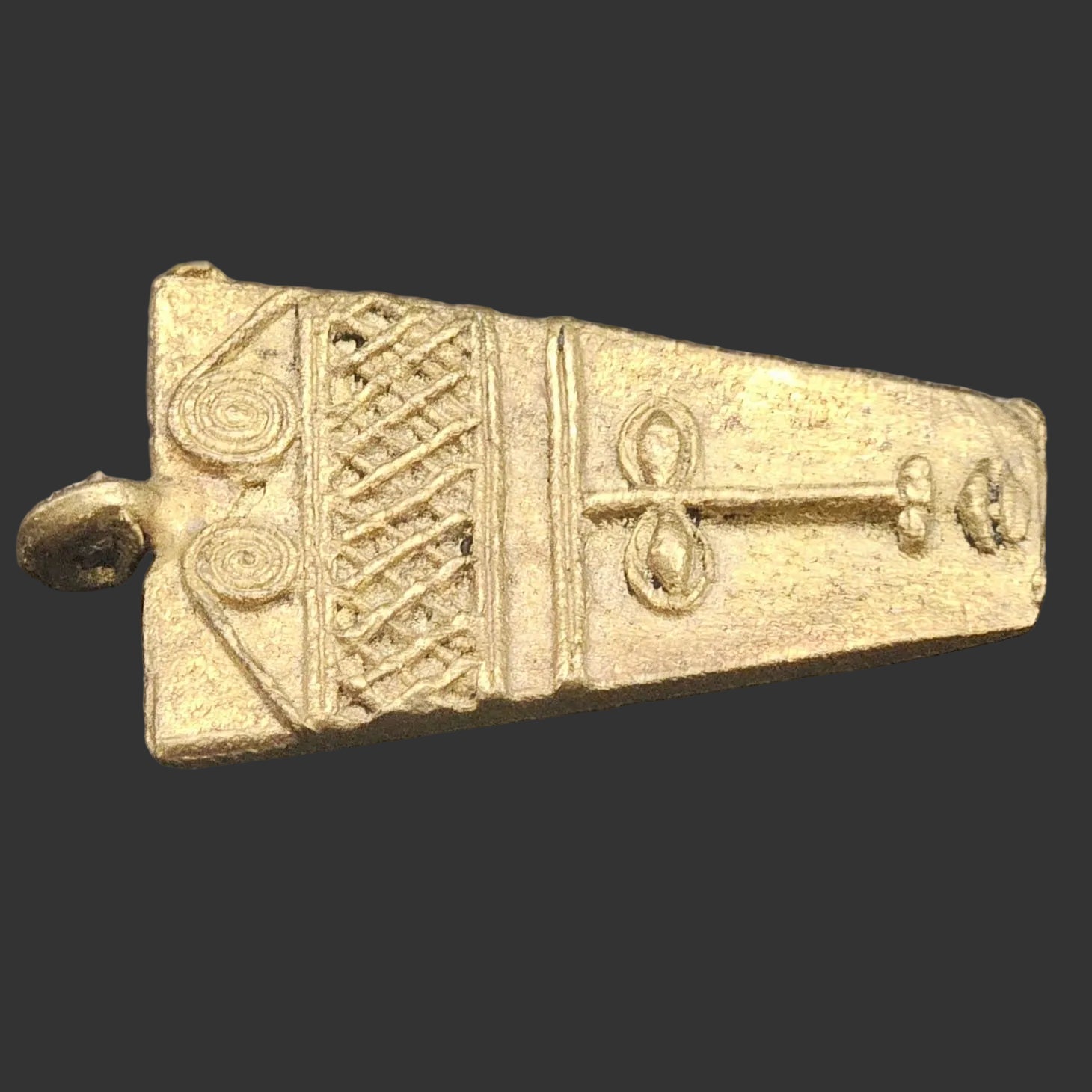 african brass ancient tribal mask pendant angled view