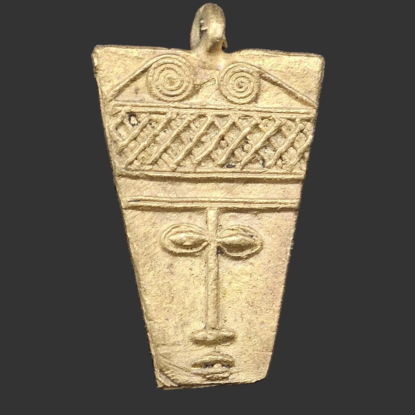 african brass ancient tribal mask pendant side view