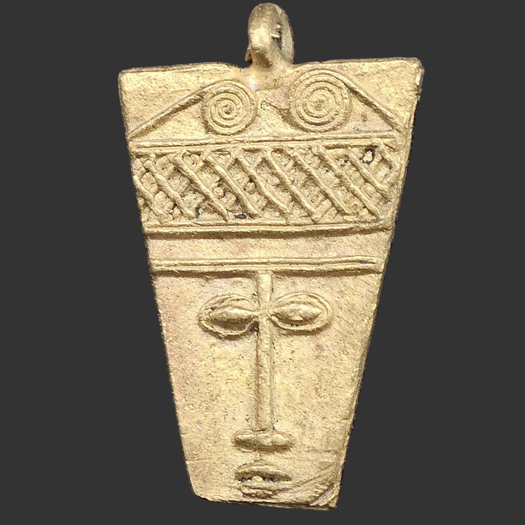 african brass ancient tribal mask pendant ghana ashanti front view