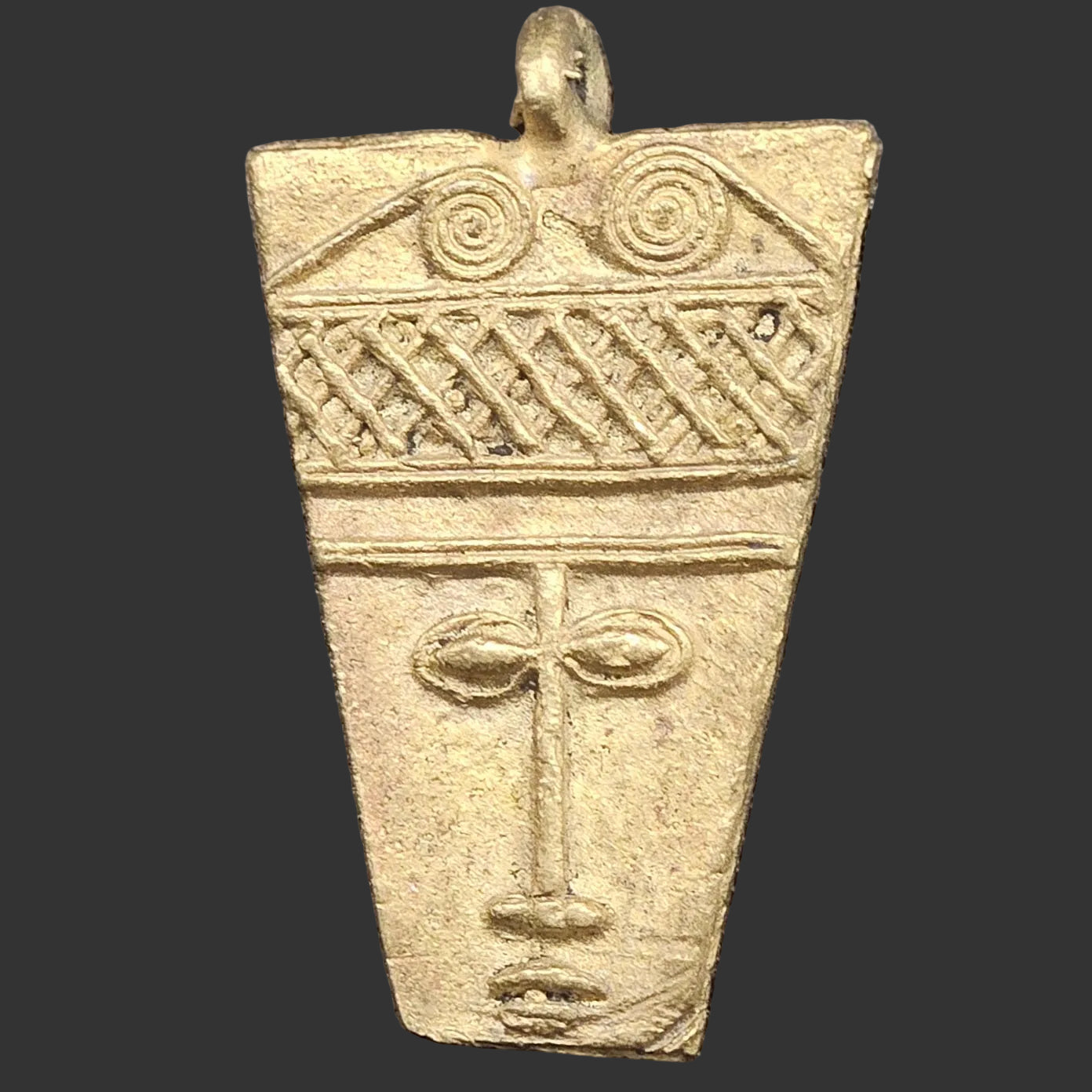 african brass ancient tribal mask pendant ghana ashanti front view
