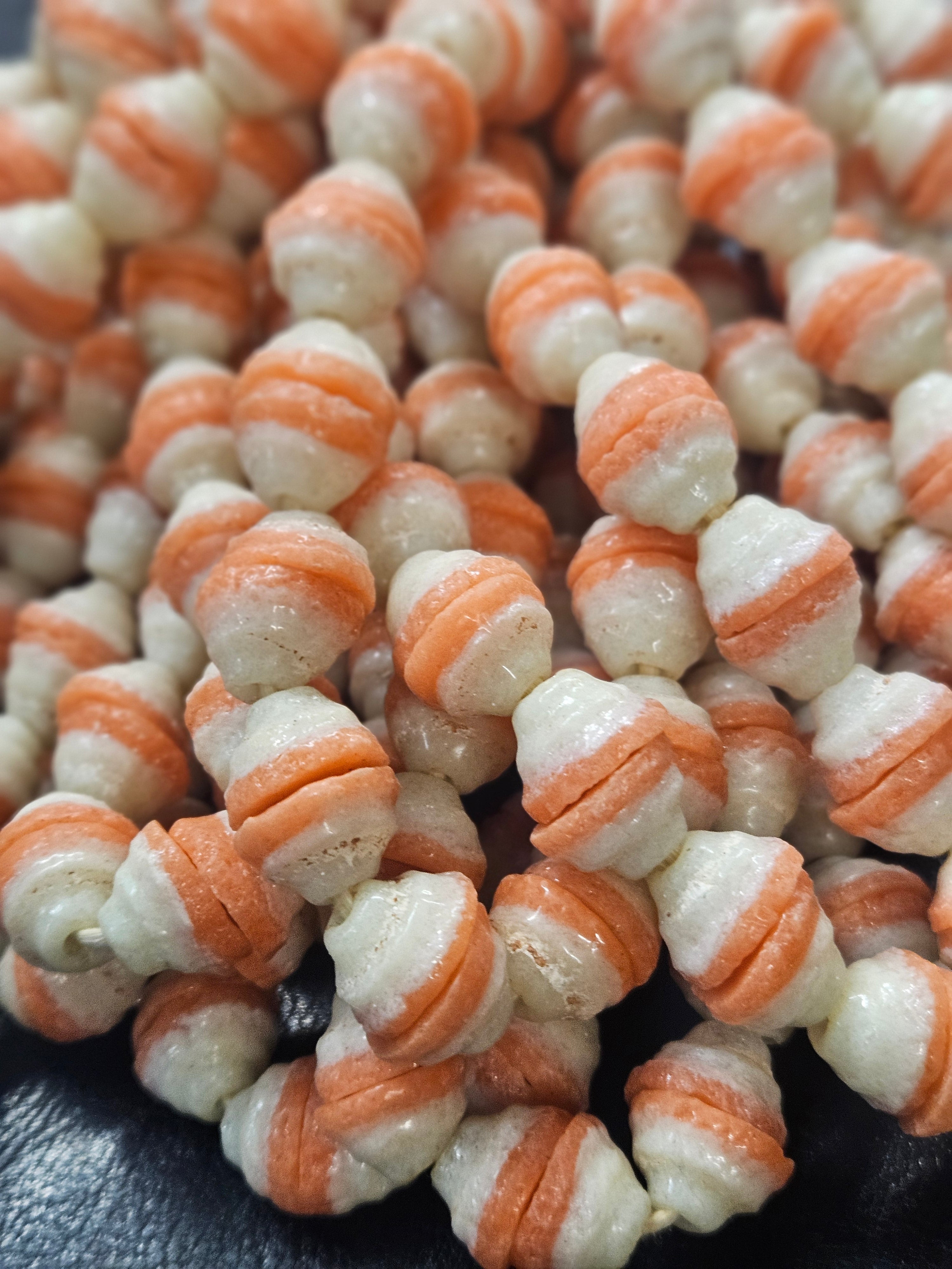 fancy african recycled glass beads #7302 tan cream strand