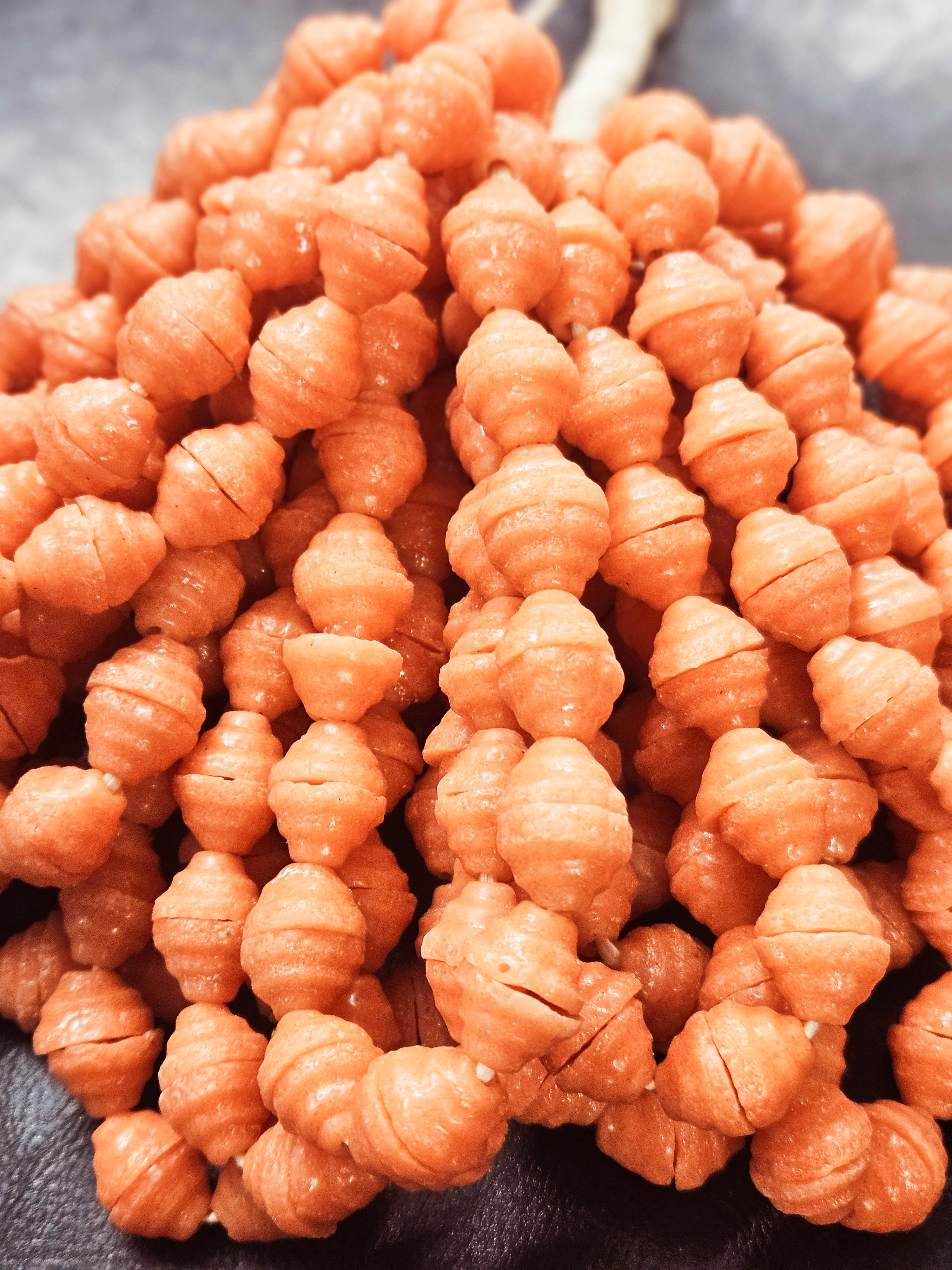 fancy african recycled glass beads #7306 orange coral strand