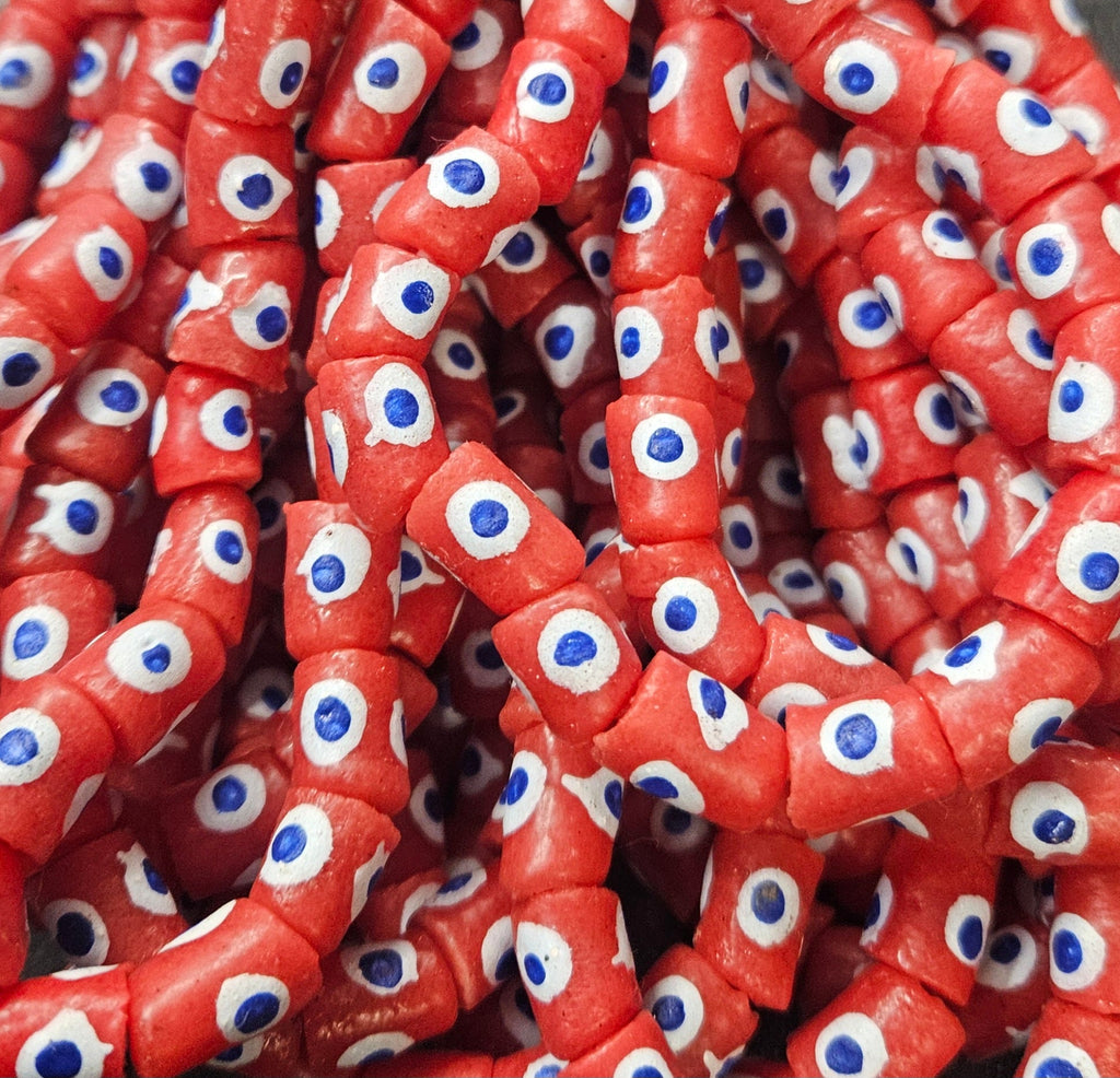 painted african recycled glass small tube beads #1108 pink strand