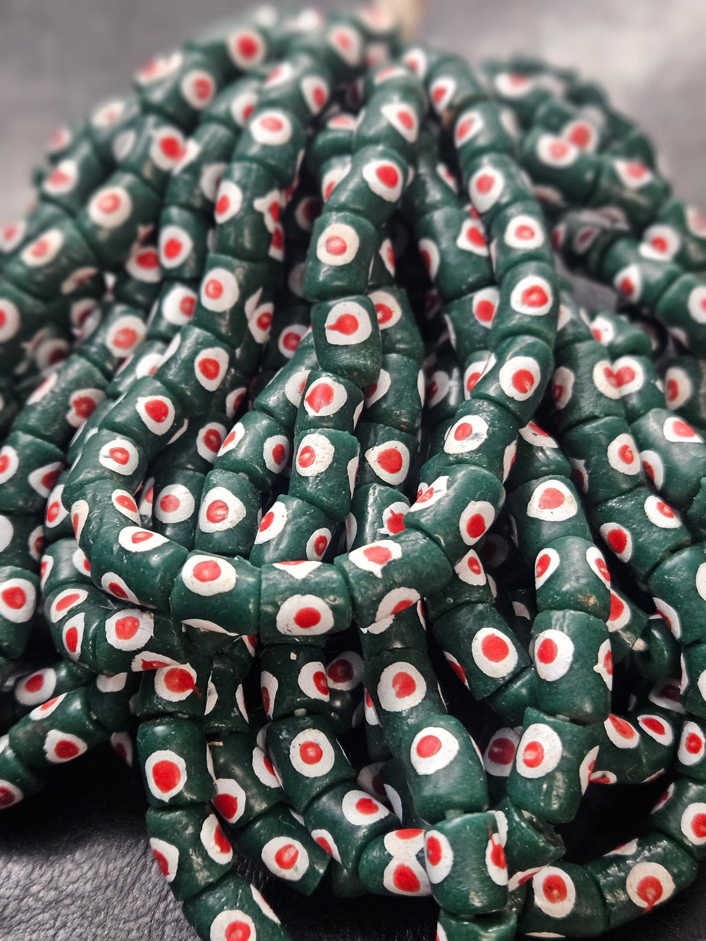 painted african recycled glass small tube beads #1117 side view