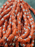 painted african recycled glass small tube beads #1118 pink red strand