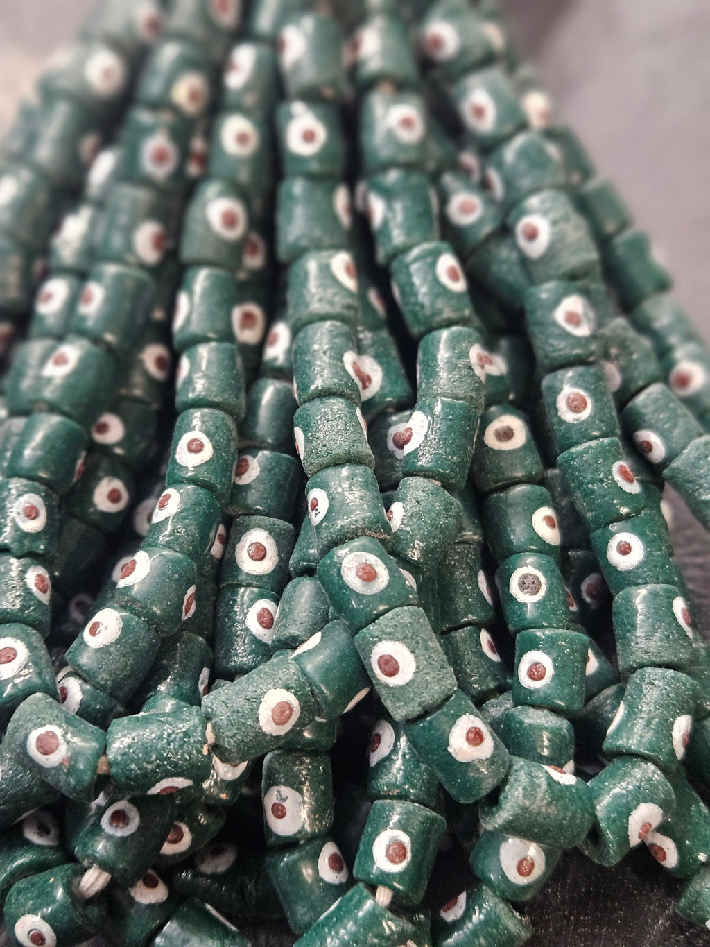 painted african recycled glass small tube beads #1121 side view