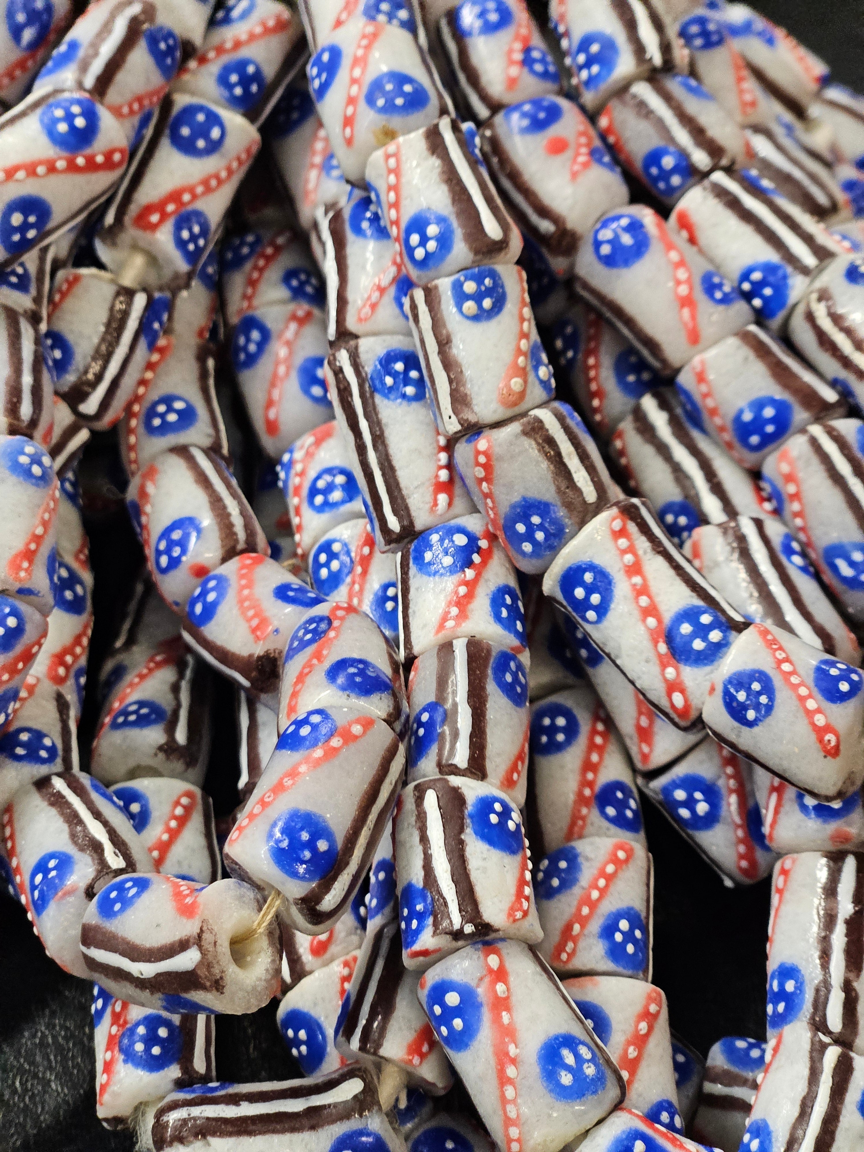 painted african recycled glass tube beads #1211 side view