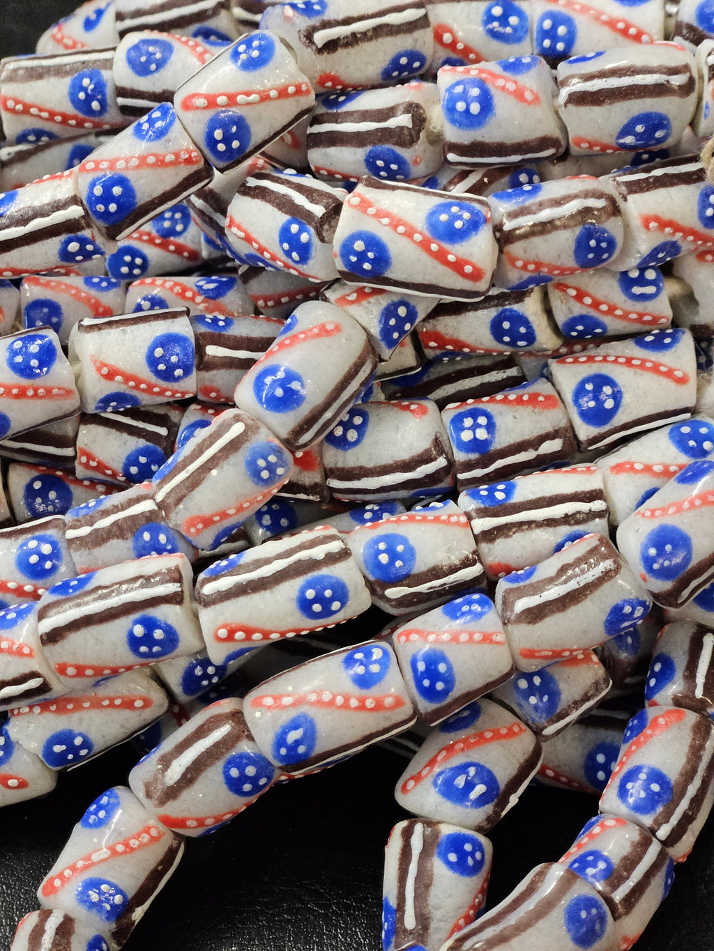 painted african recycled glass tube beads #1211 detail view