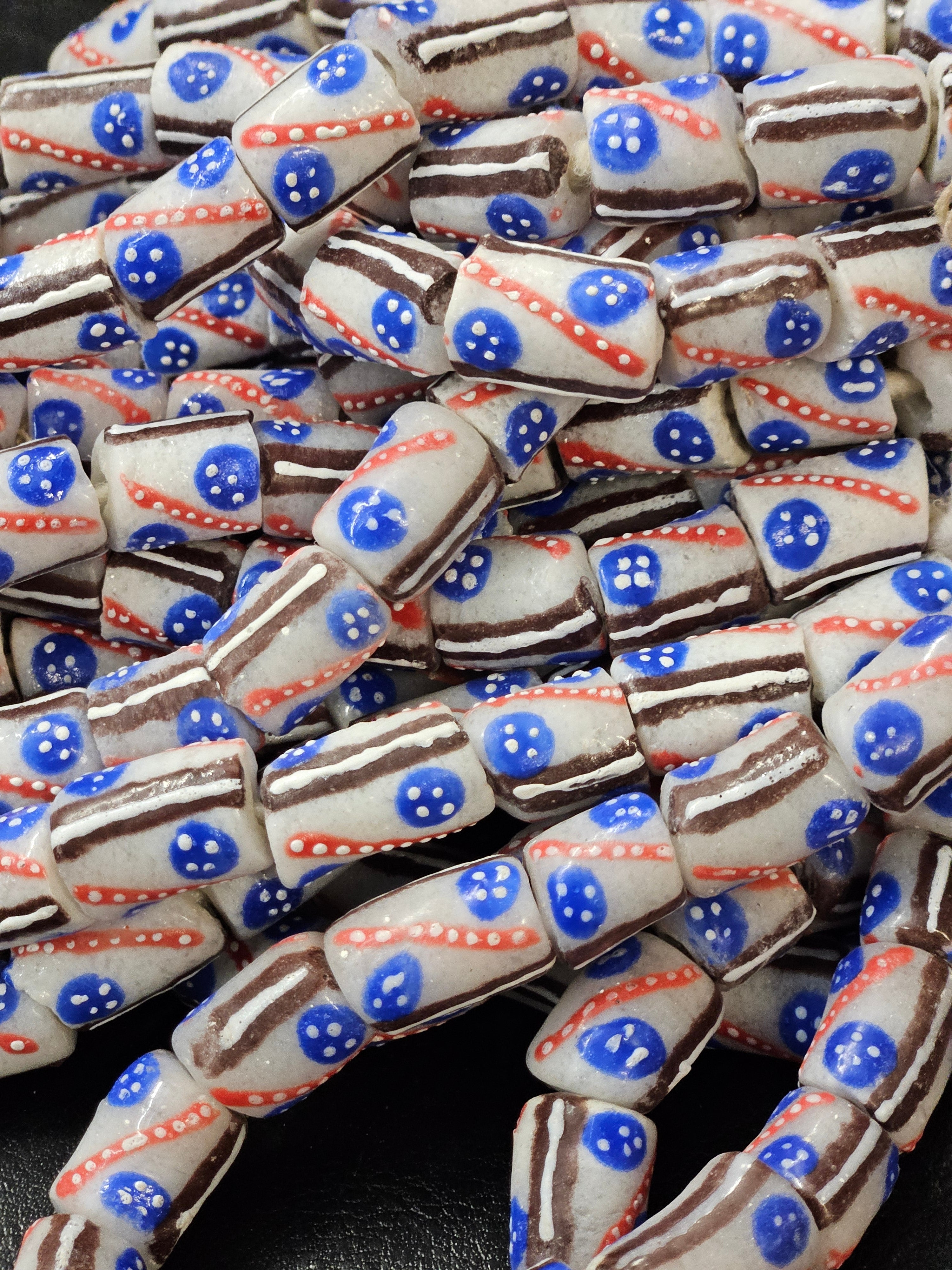 painted african recycled glass tube beads #1211 detail view