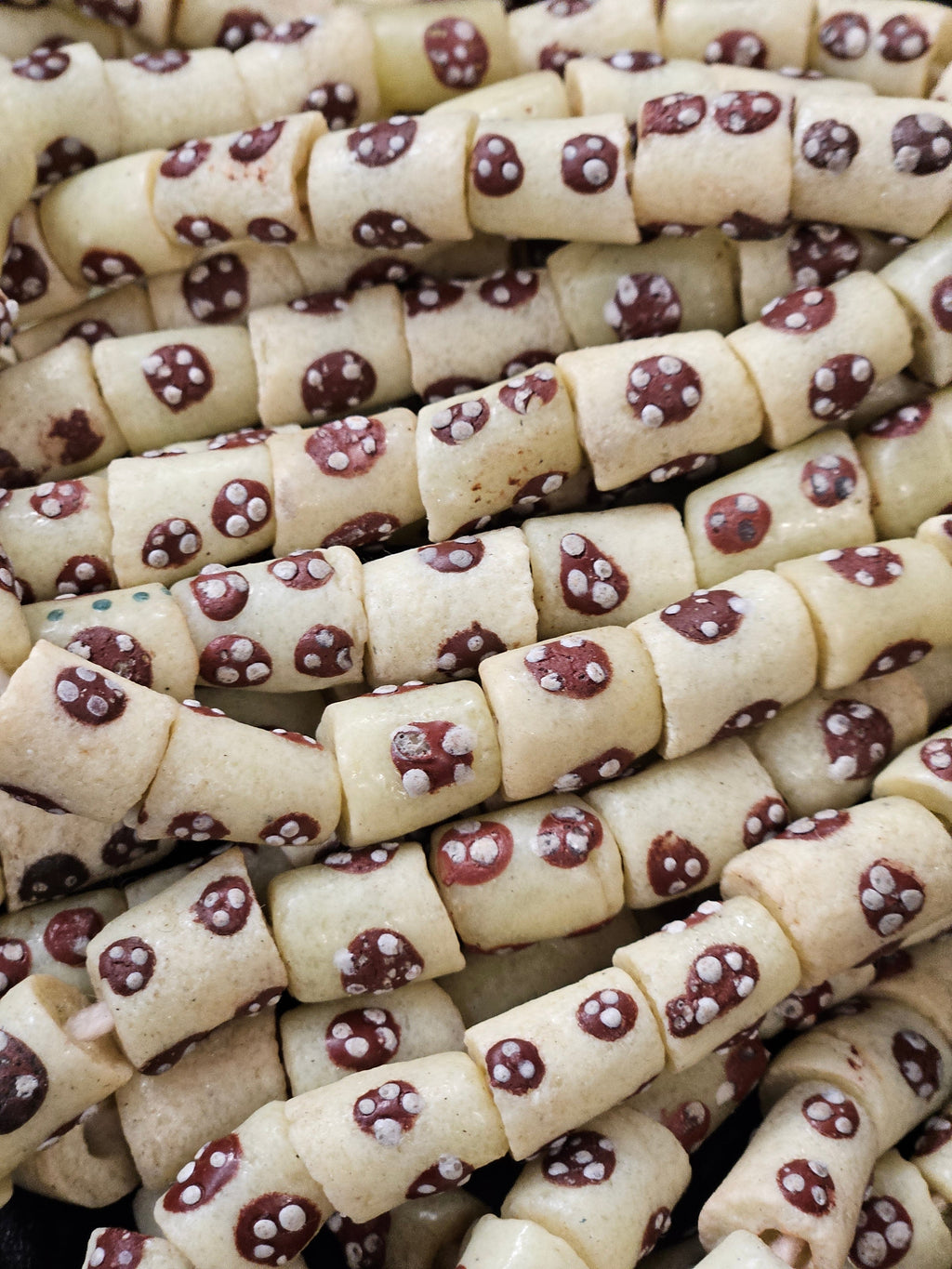 painted african recycled glass tube beads #1213 side view