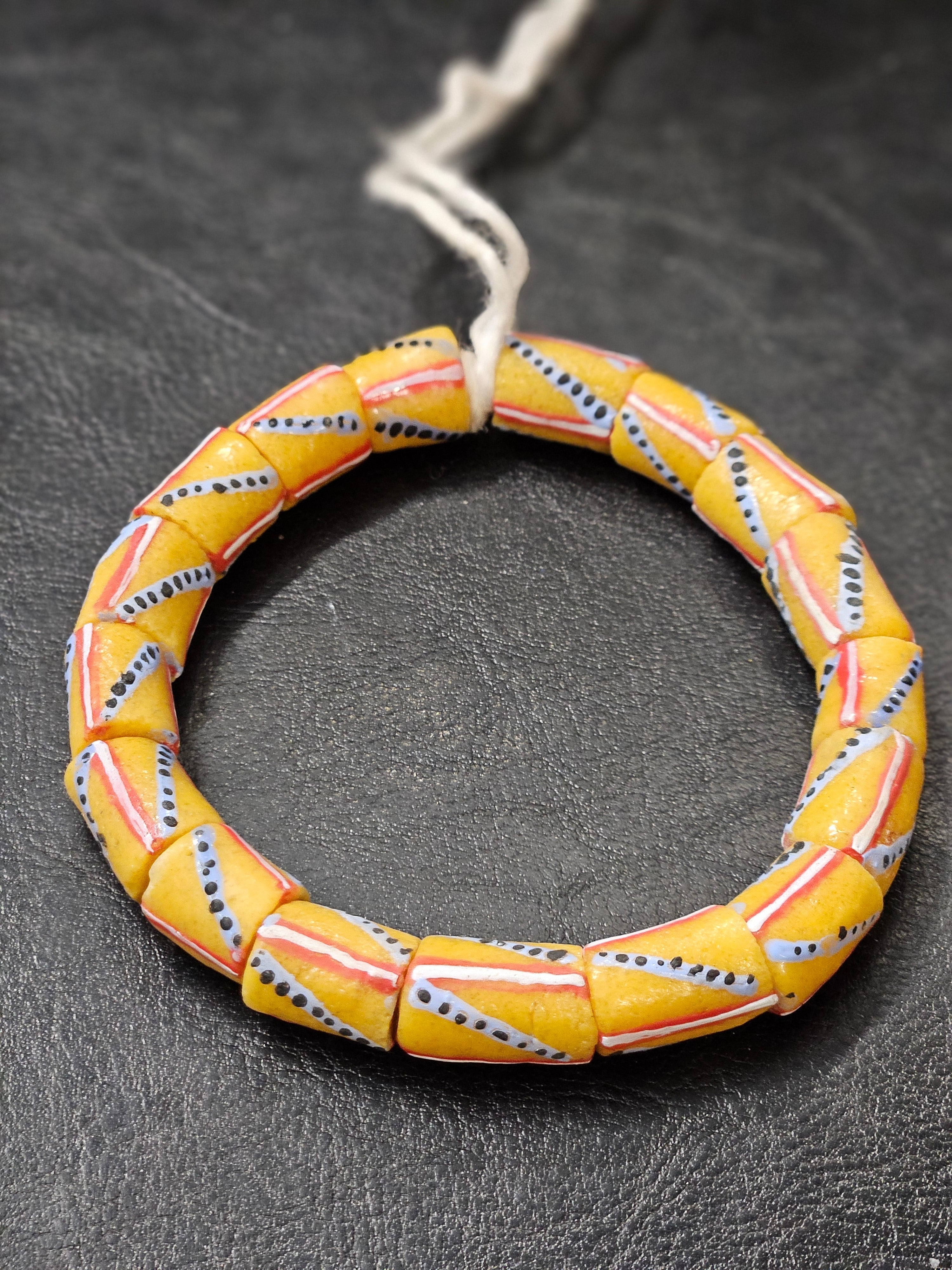 painted african recycled glass medium tube beads #1309 detail view
