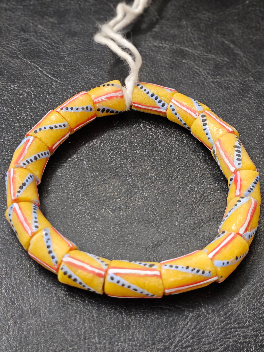 painted african recycled glass medium tube beads #1309 gold copper strand