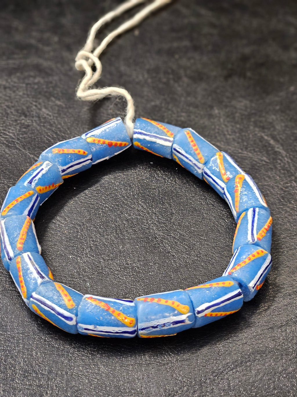 painted african recycled glass medium tube beads #1310 side view