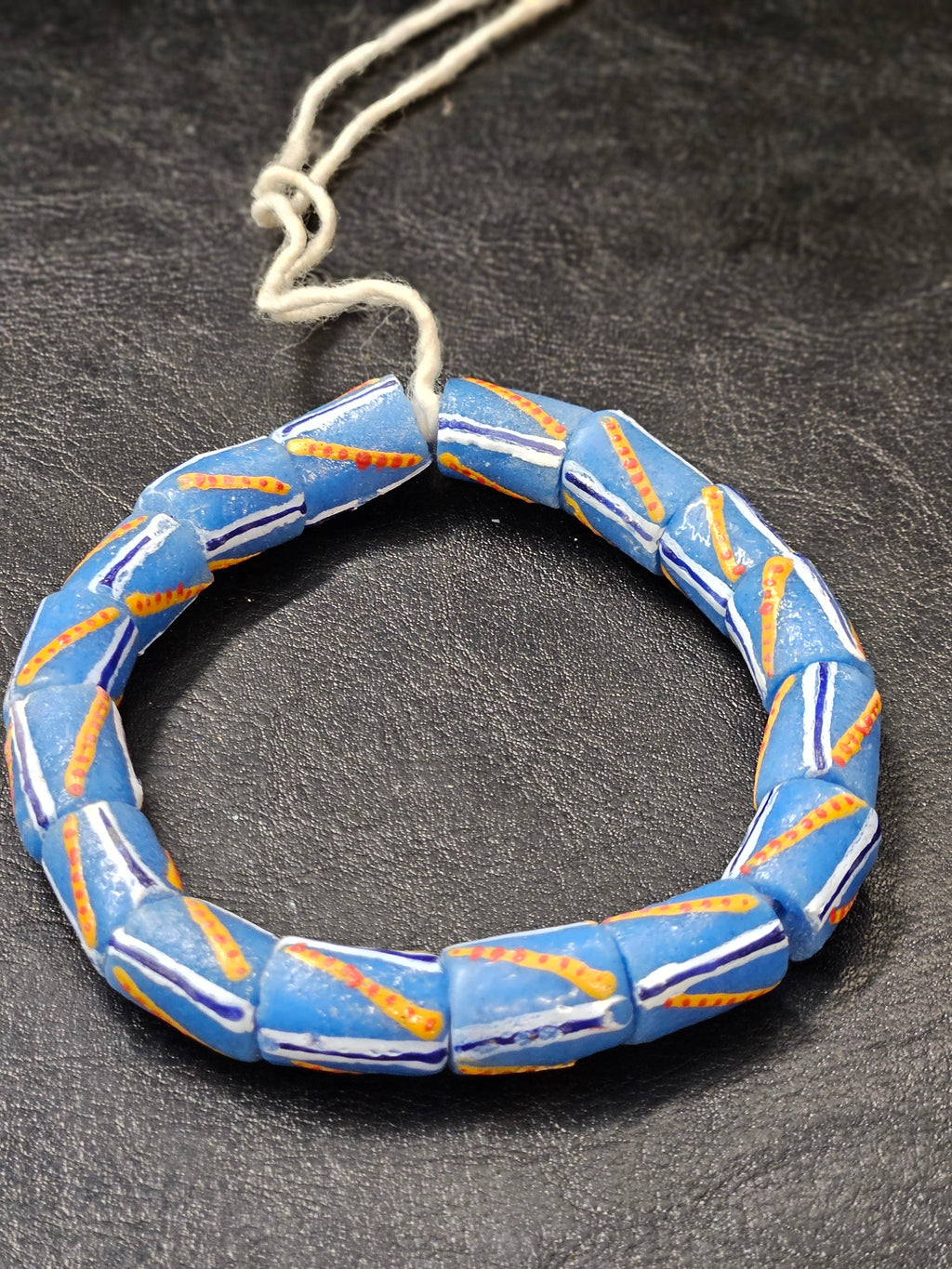 painted african recycled glass medium tube beads #1310 silver gray strand