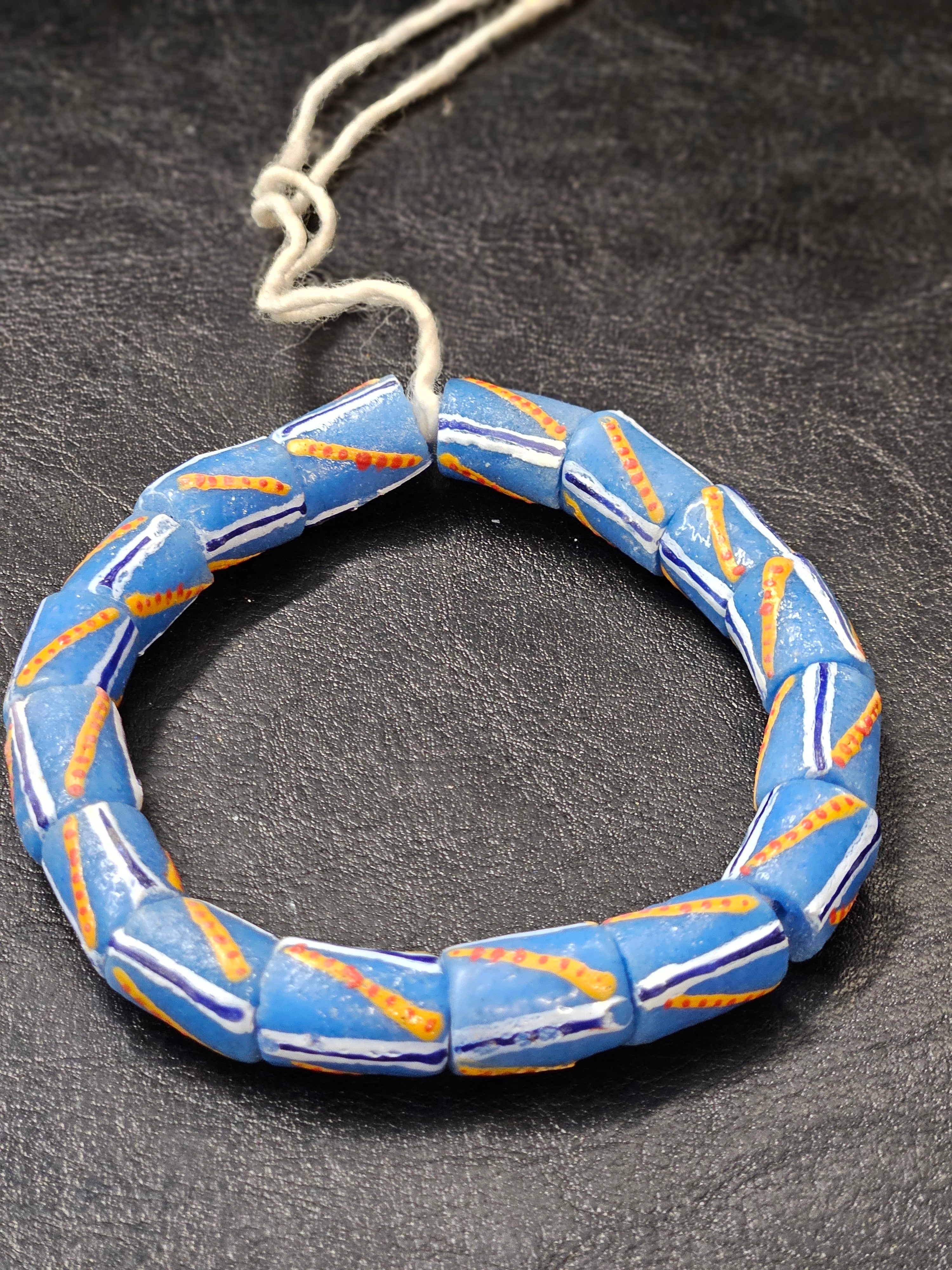 painted african recycled glass medium tube beads #1310 silver gray strand