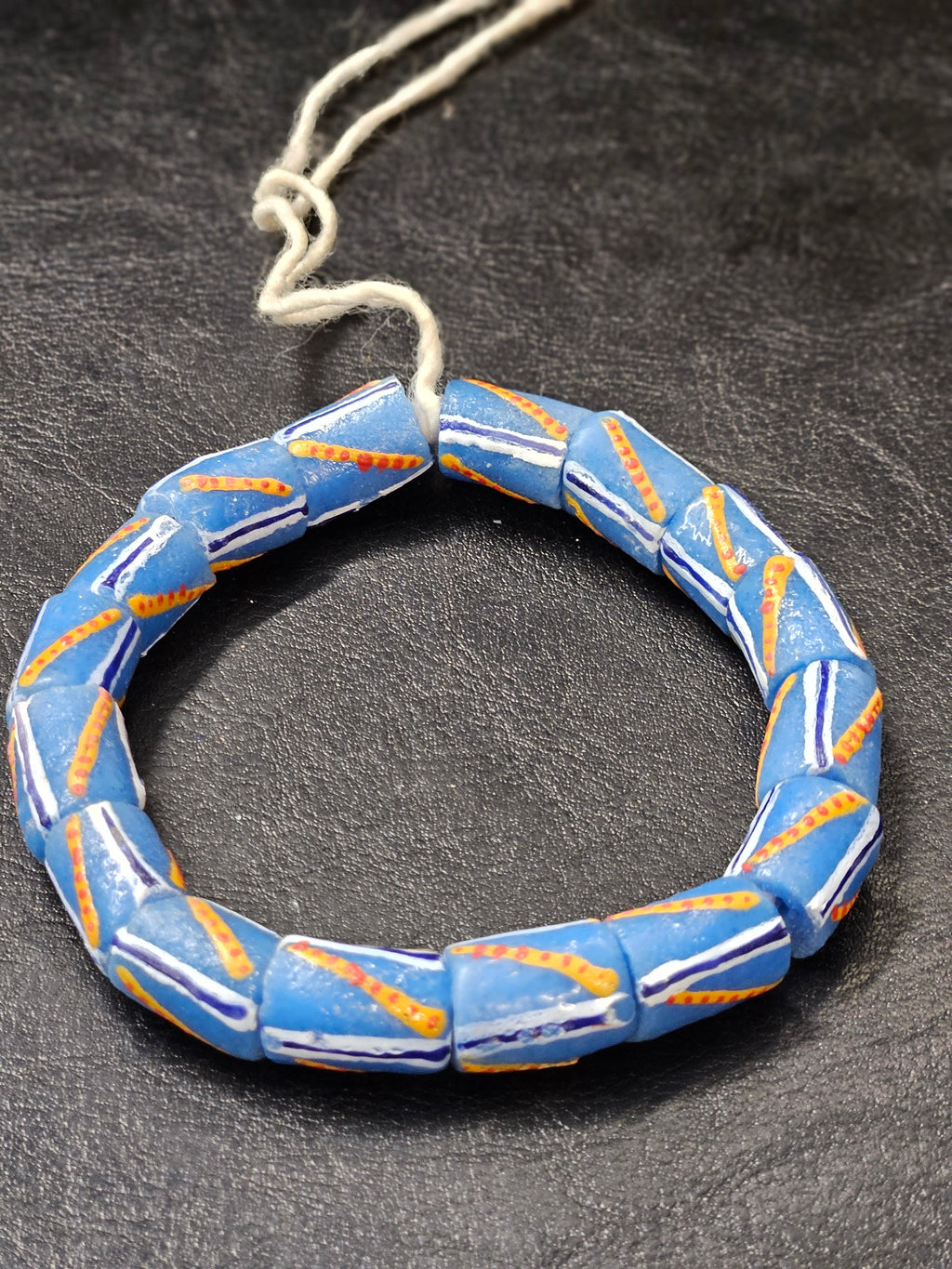 painted african recycled glass medium tube beads #1310 detail view