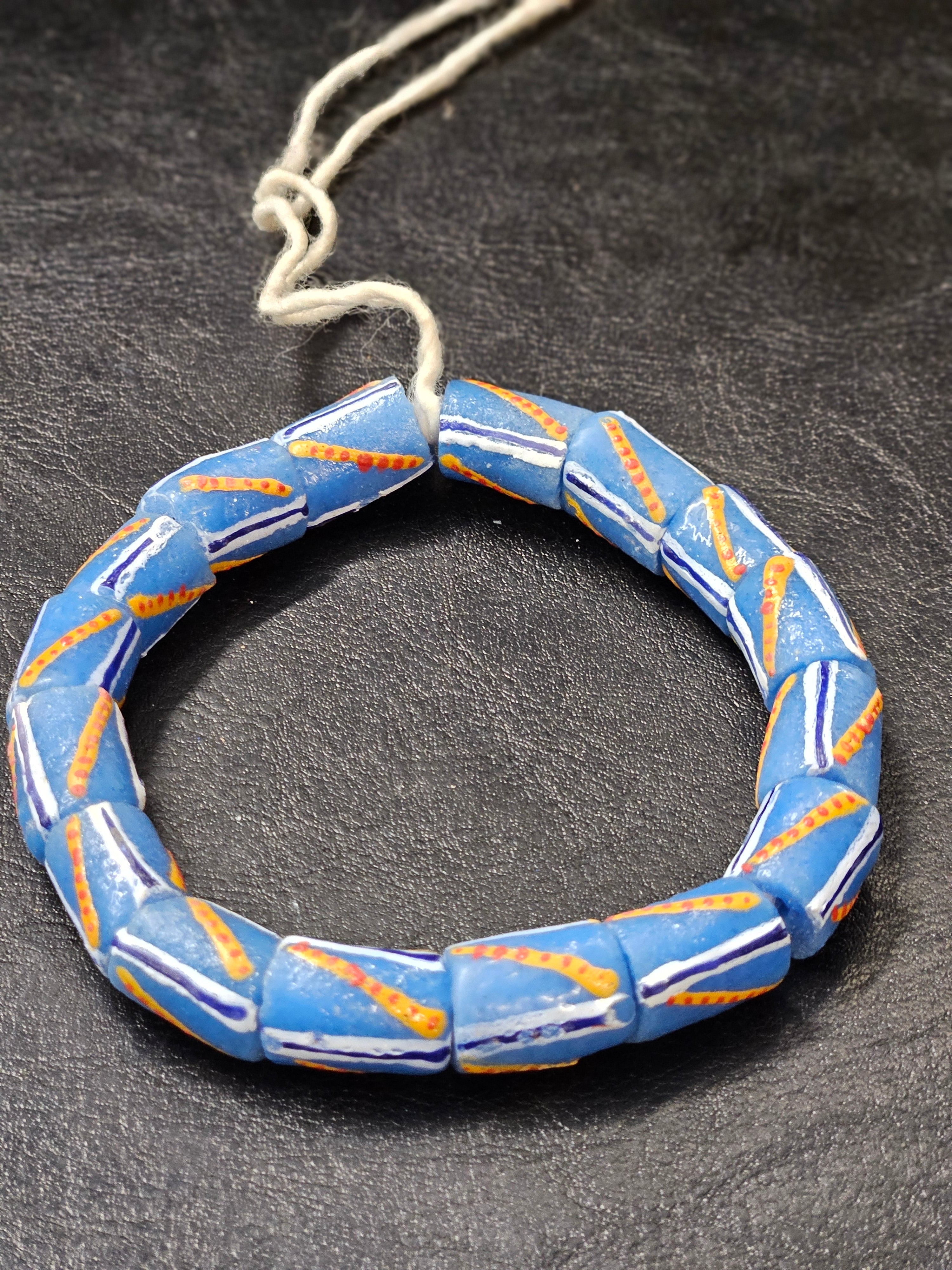 painted african recycled glass medium tube beads #1310 detail view