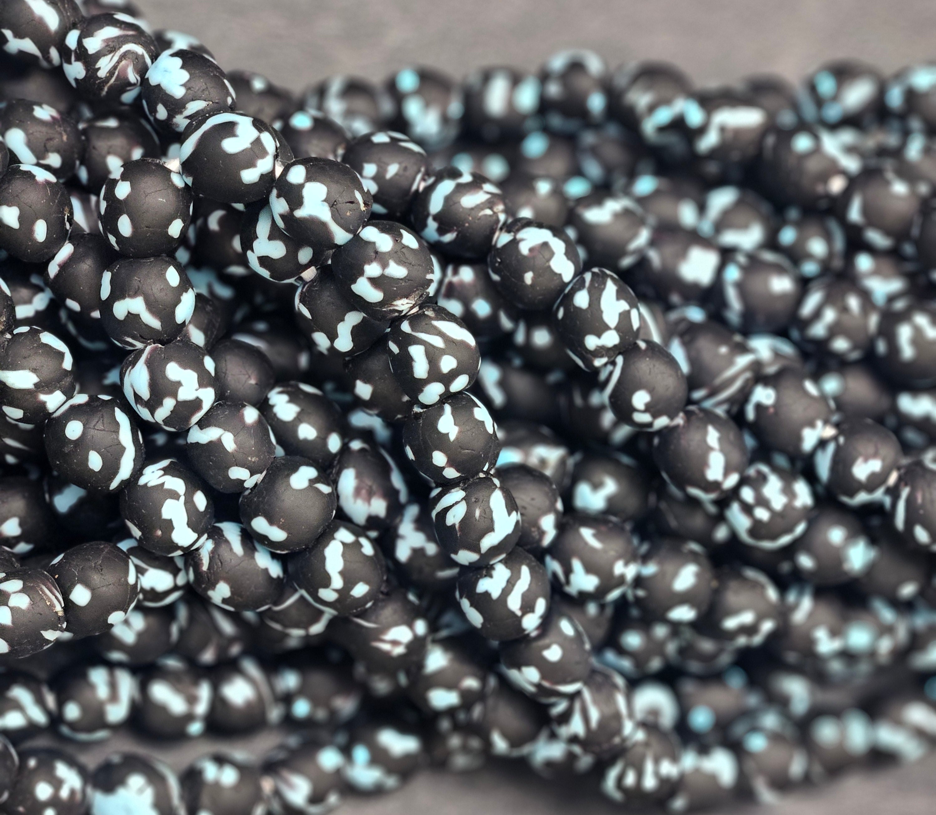fused african recycled glass round beads #3518 close up