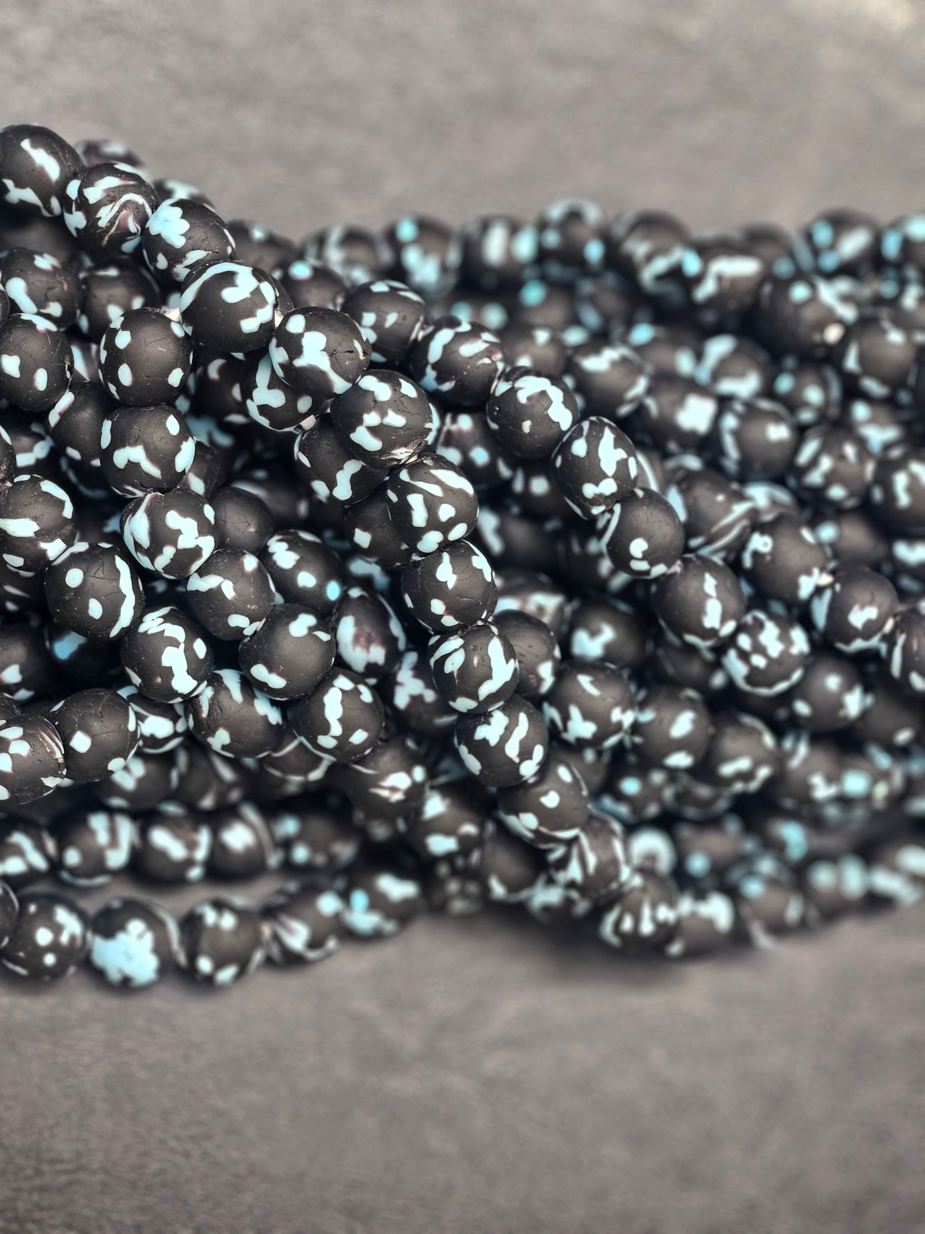 fused african recycled glass round beads #3518 side view