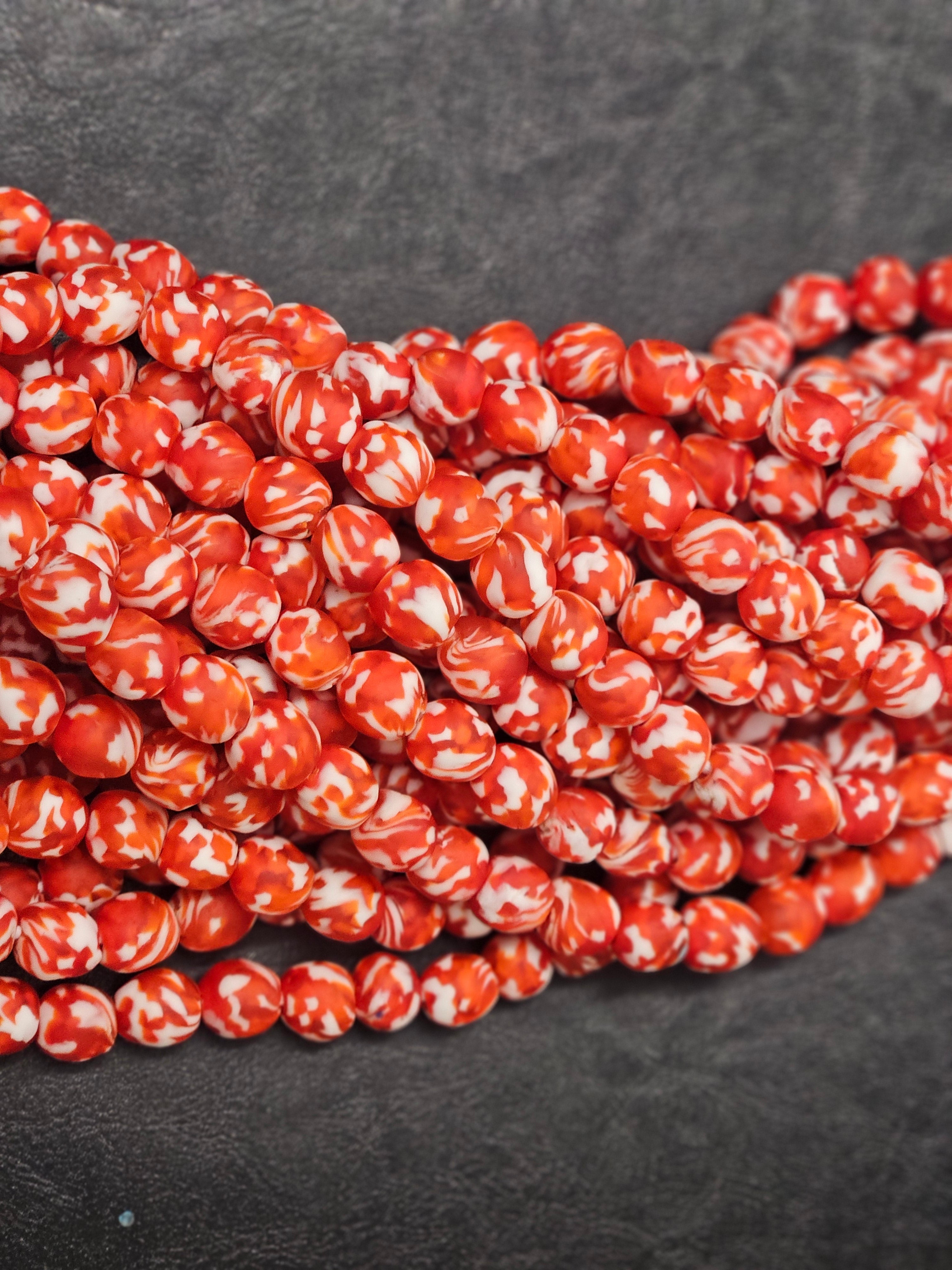 fused african recycled glass round beads #3519 close up