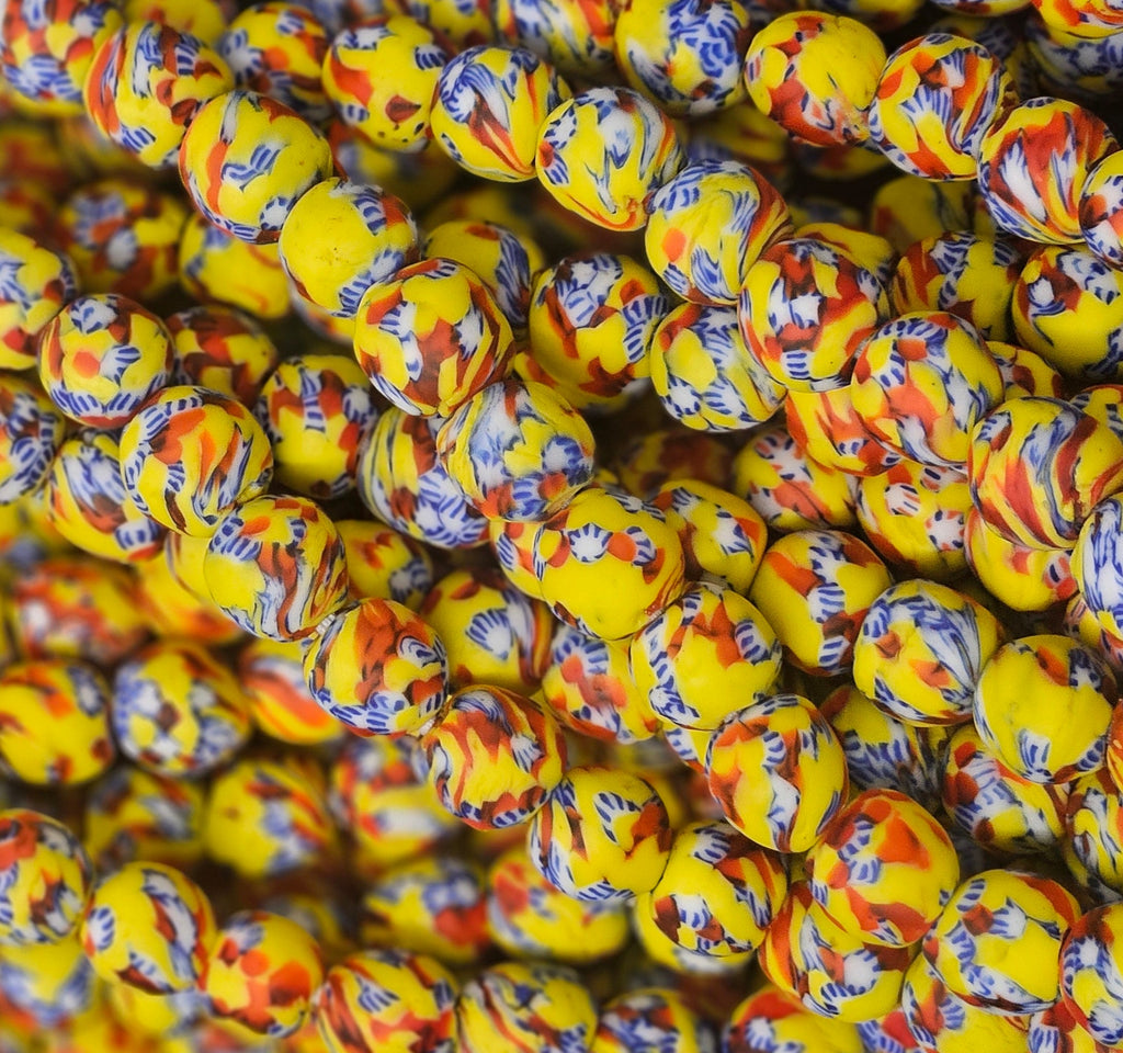 fused african recycled glass round beads #3516 close up