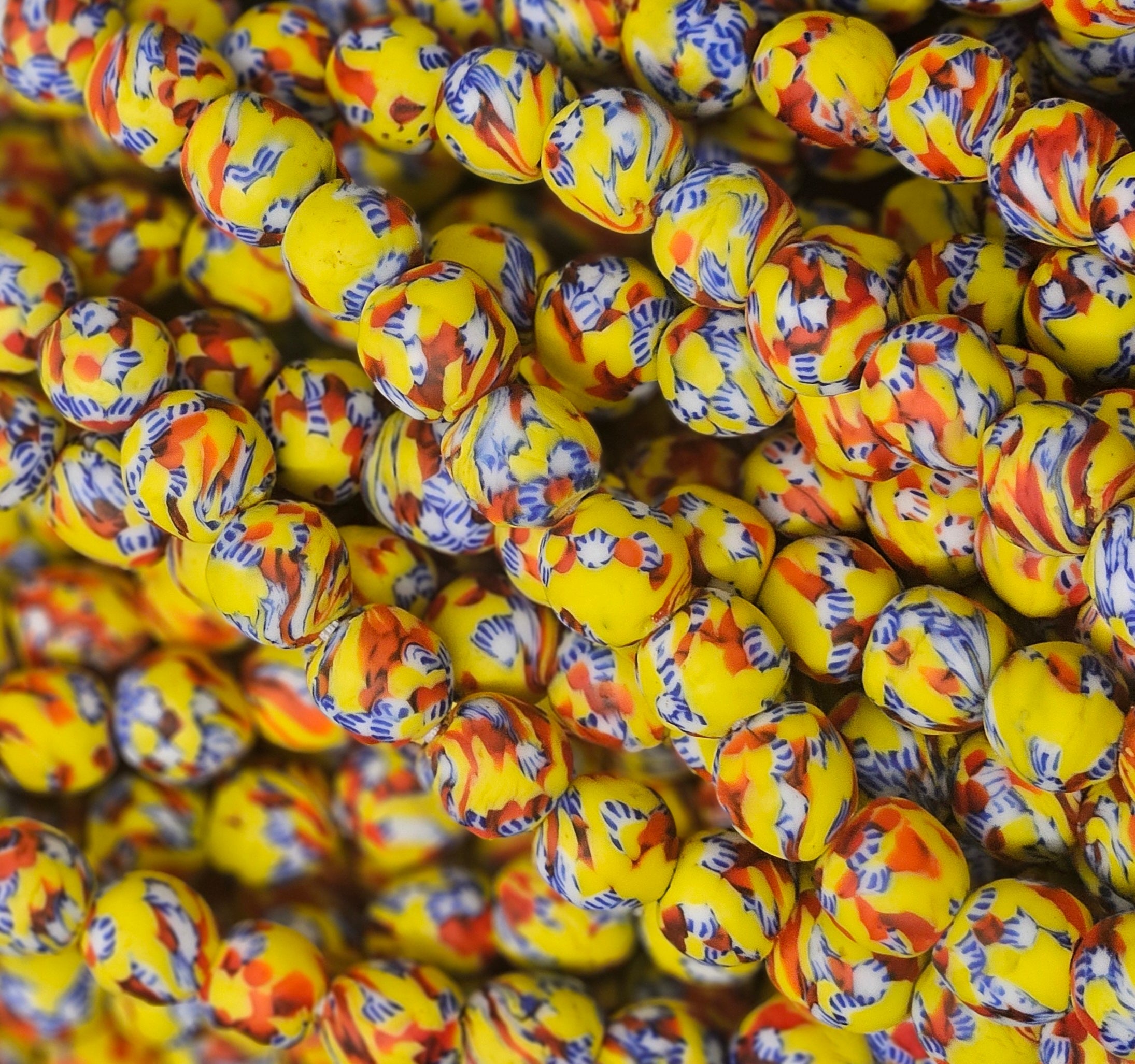 fused african recycled glass round beads #3516 close up