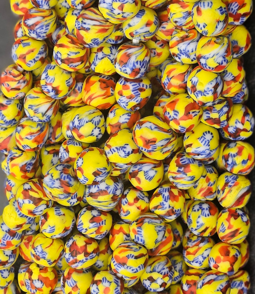 fused african recycled glass round beads #3516 detail view