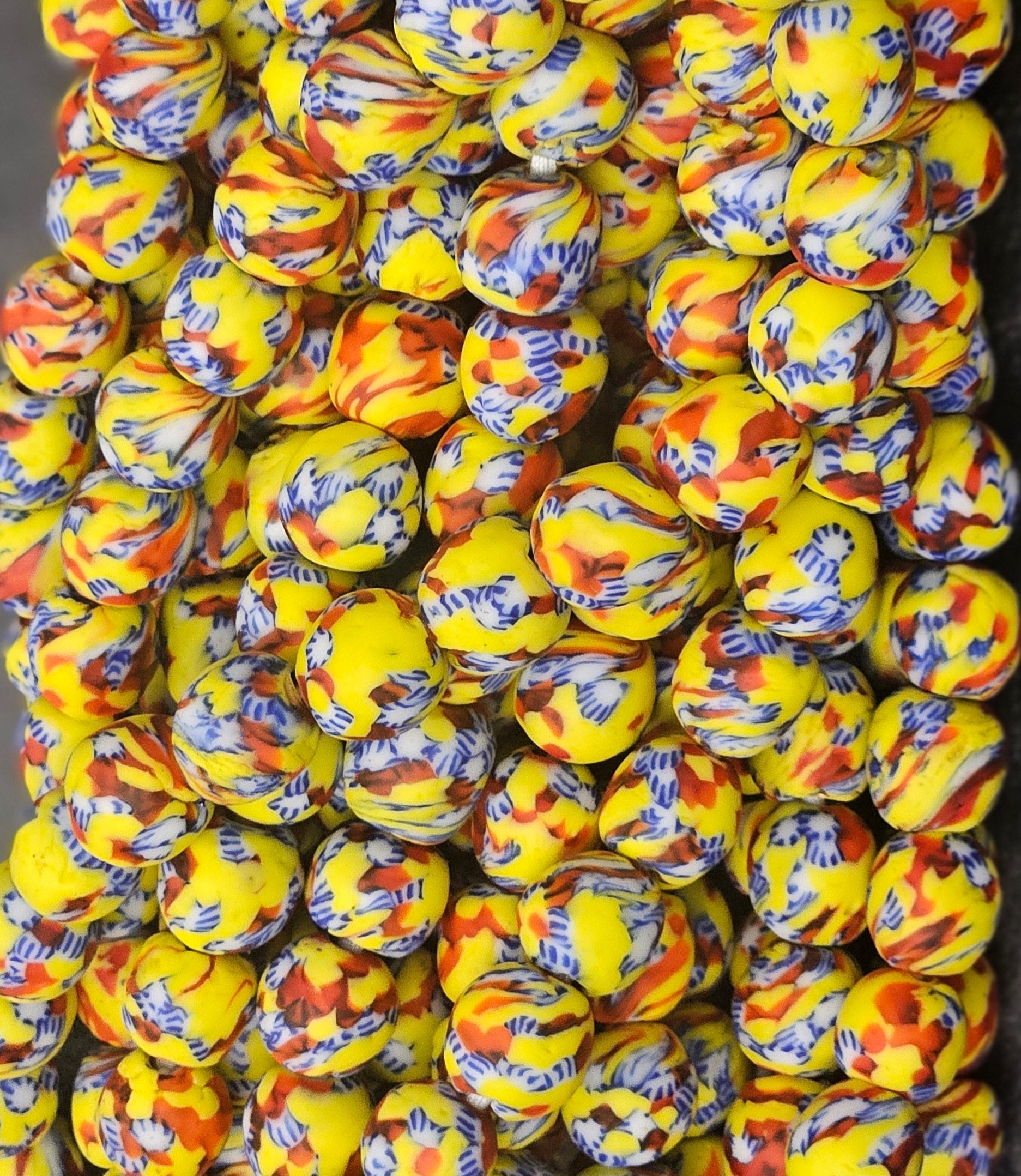 fused african recycled glass round beads #3516 detail view