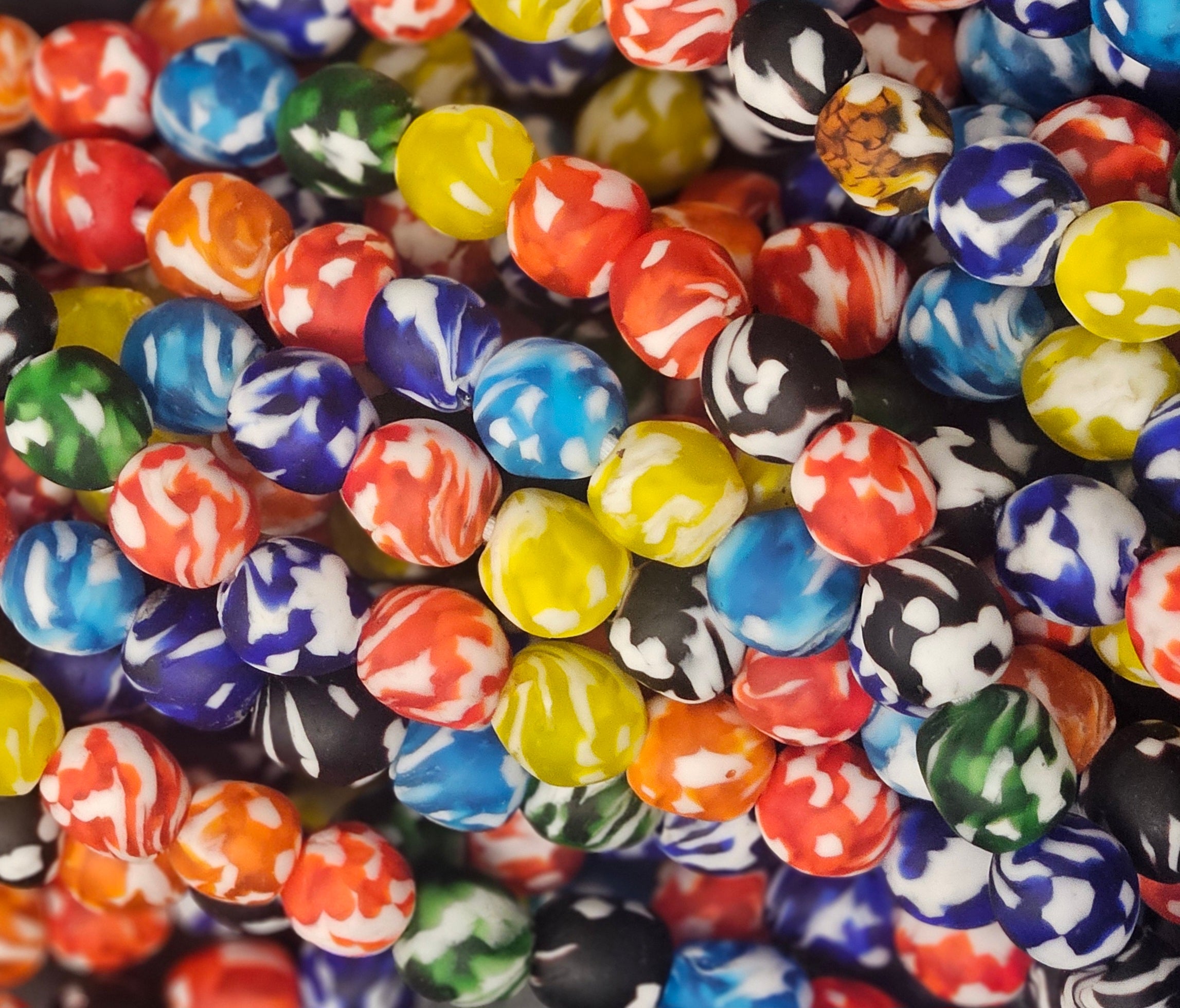 fused african recycled glass round beads #3515 multicolor strand