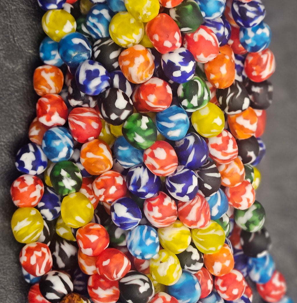 fused african recycled glass round beads #3515 side view