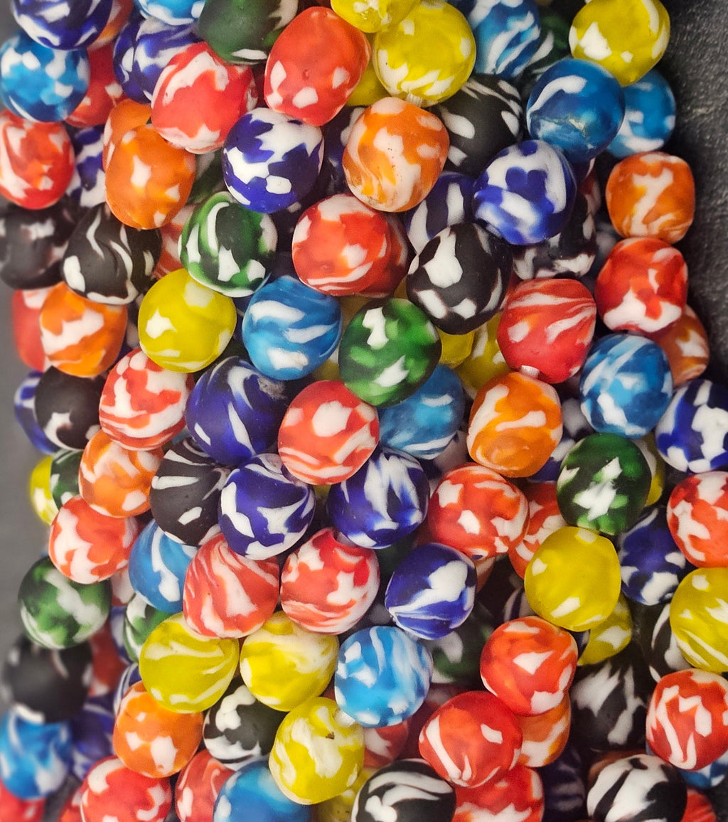 fused african recycled glass round beads #3515 detail view
