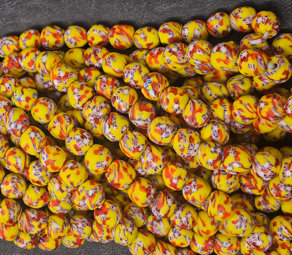 fused african recycled glass round beads #3513 detail view