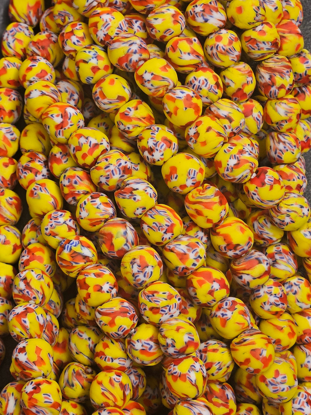 fused african recycled glass round beads #3513 gold amber strand