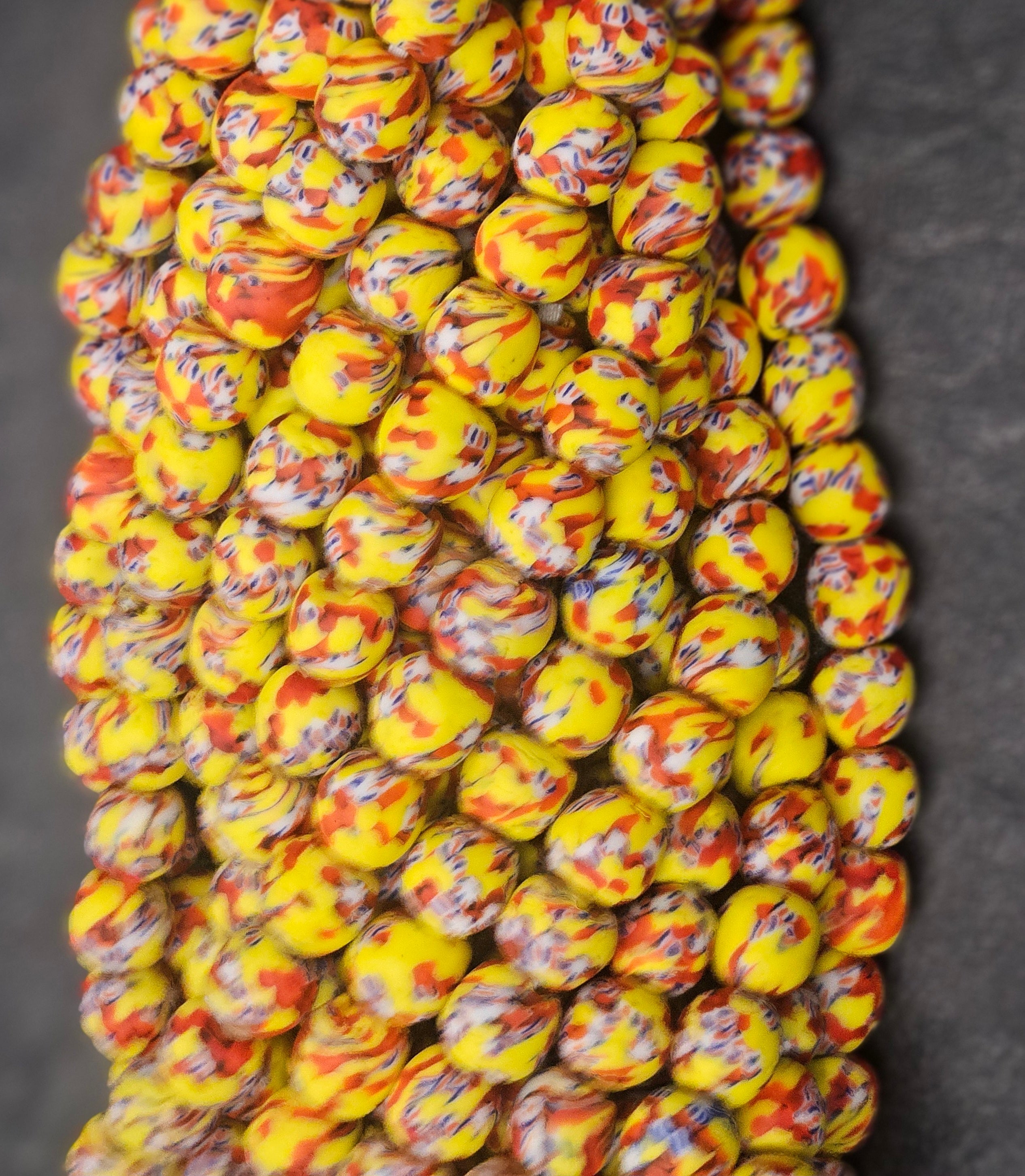 fused african recycled glass round beads #3513 close up