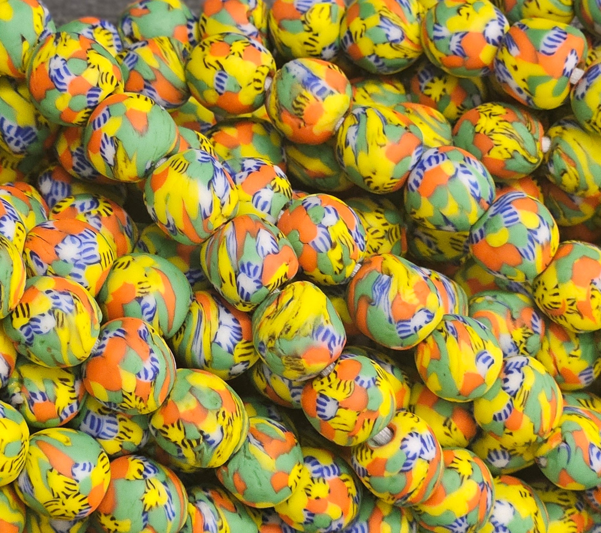 fused african recycled glass round beads #3510 side view