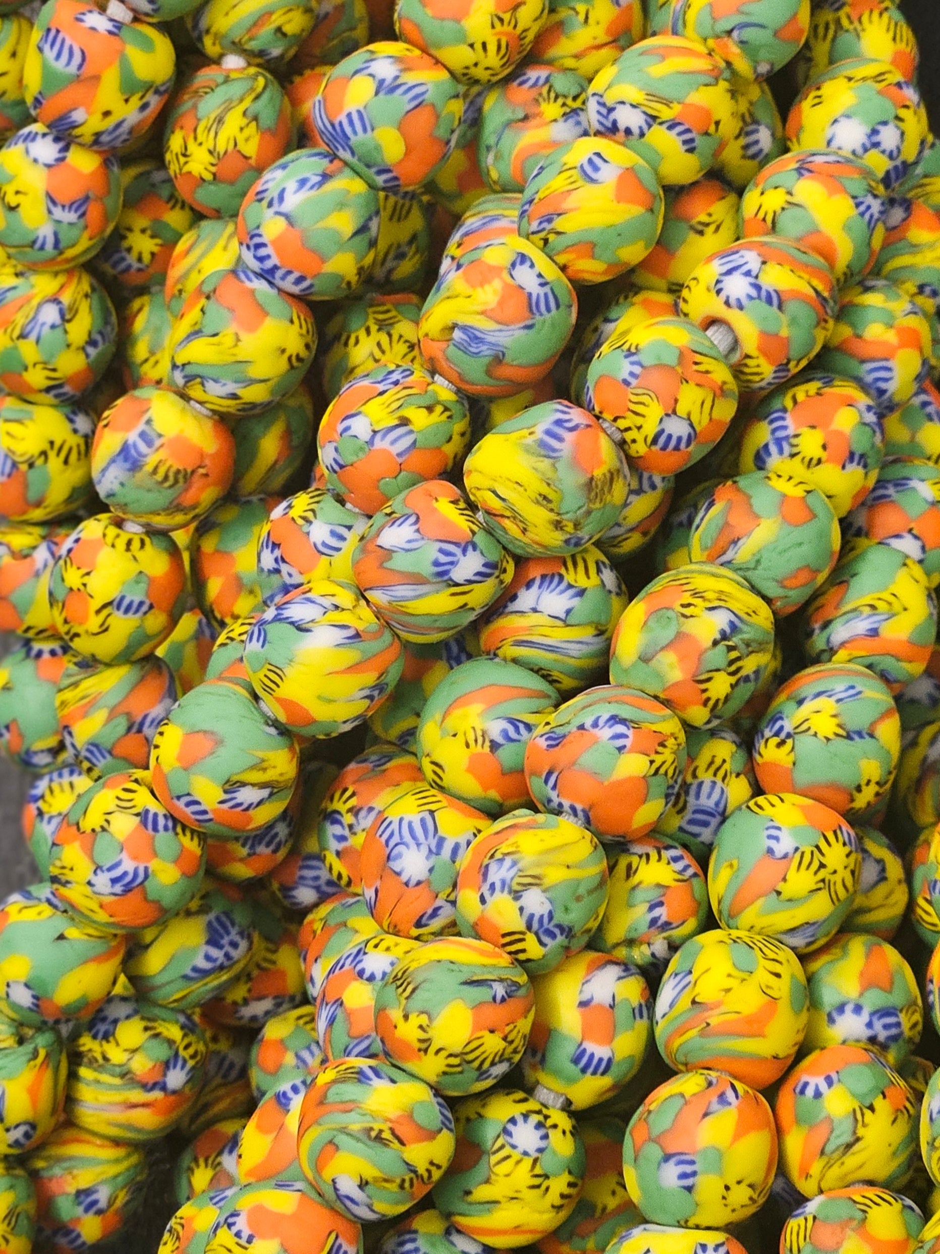 fused african recycled glass round beads #3510 yellow gold strand