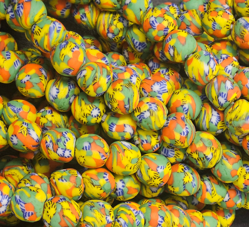fused african recycled glass round beads #3510 detail view