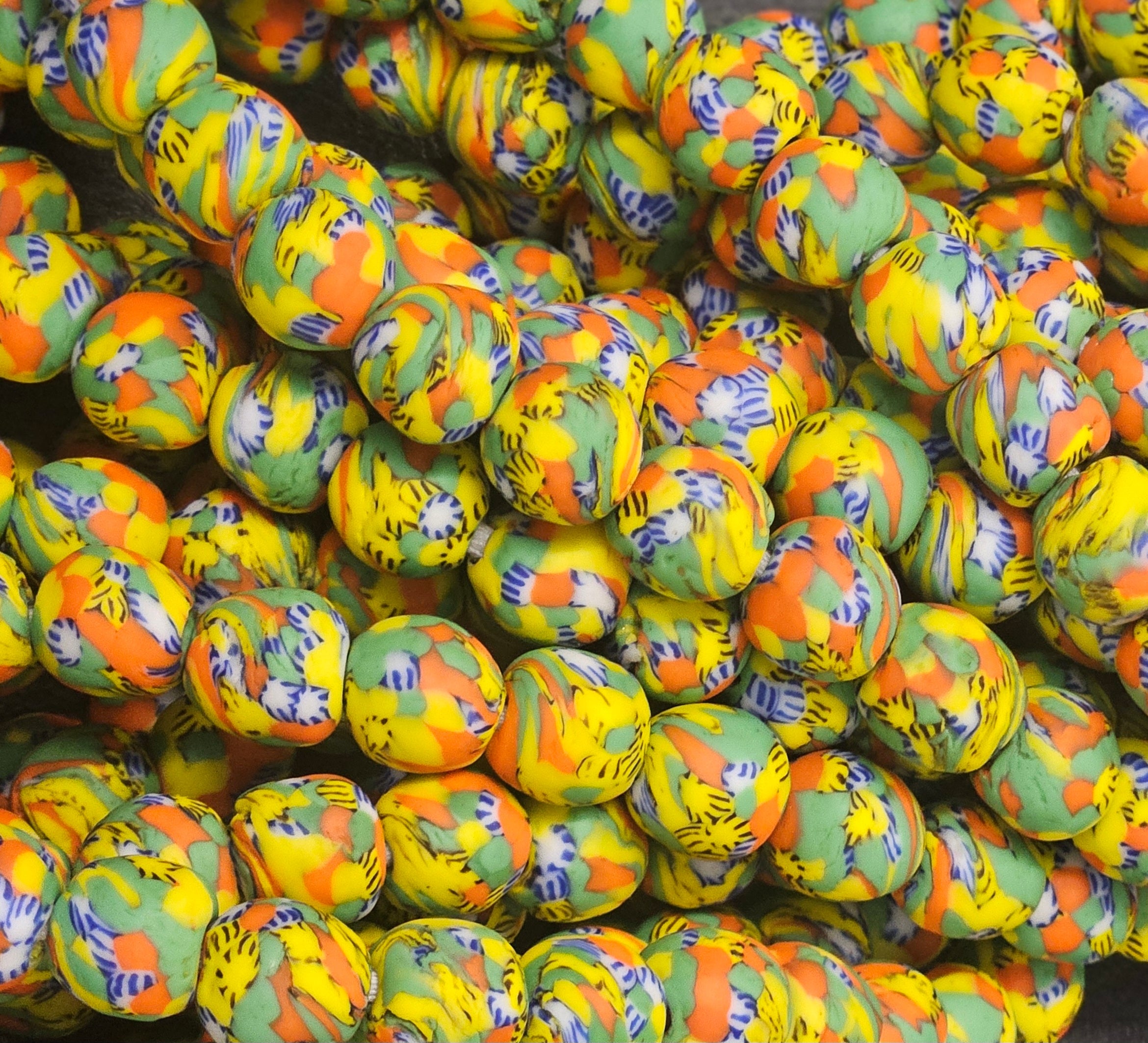fused african recycled glass round beads #3510 detail view