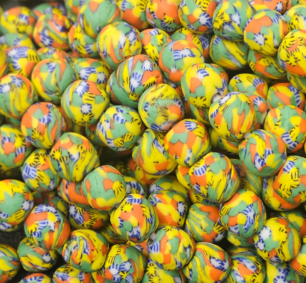 fused african recycled glass round beads #3510 close up