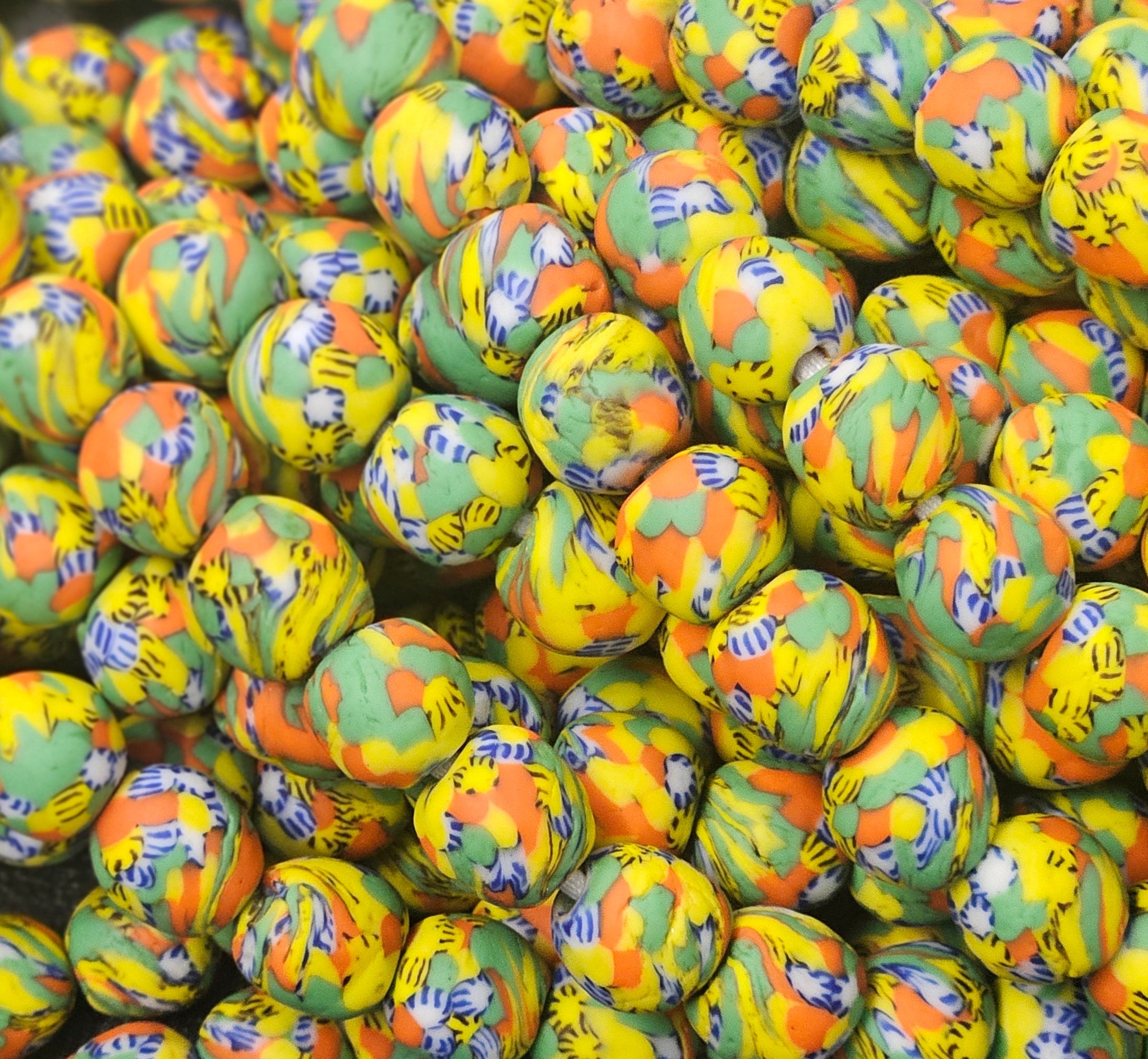 fused african recycled glass round beads #3510 close up