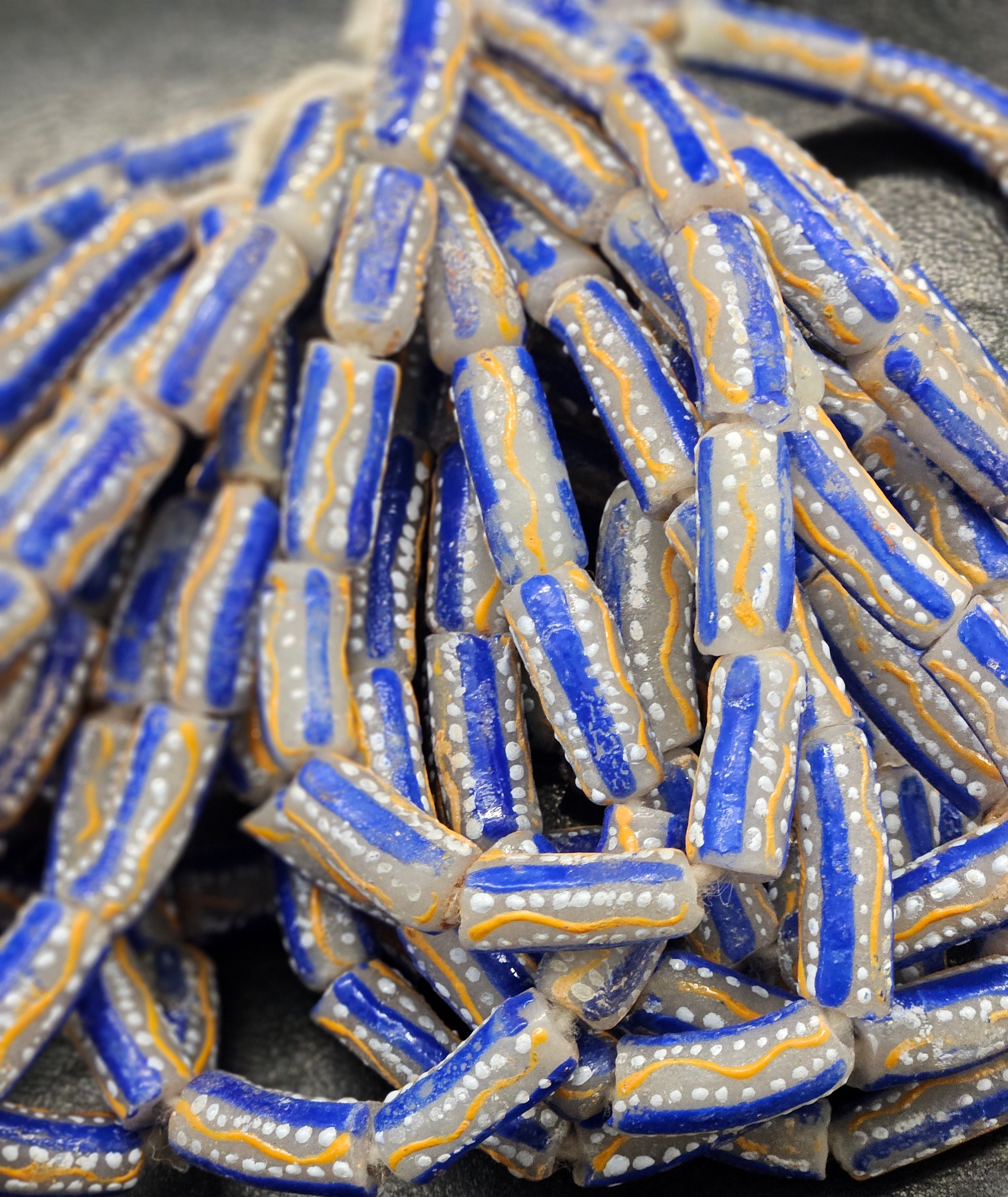 painted african recycled glass tube beads #1501 close up