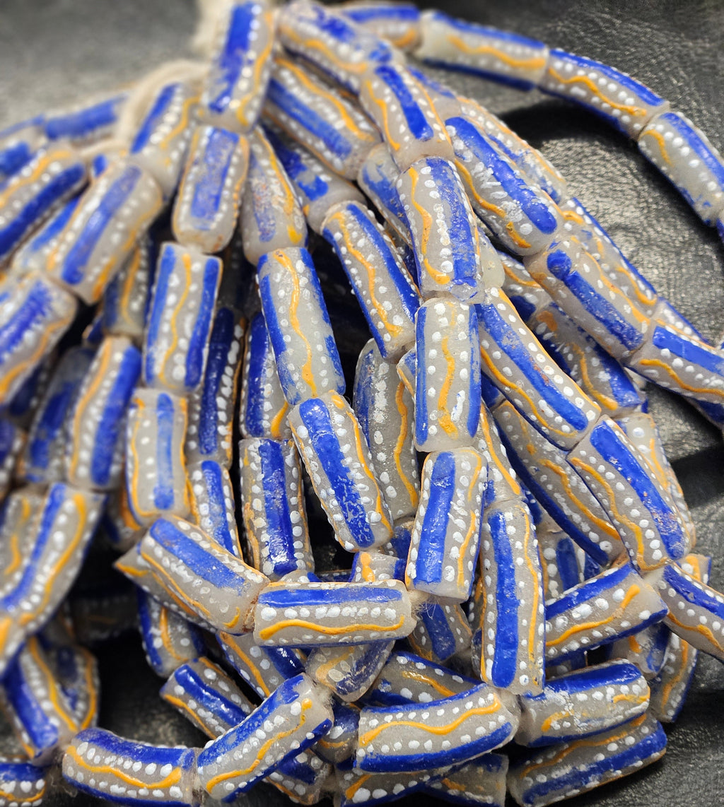 painted african recycled glass tube beads #1501 side view