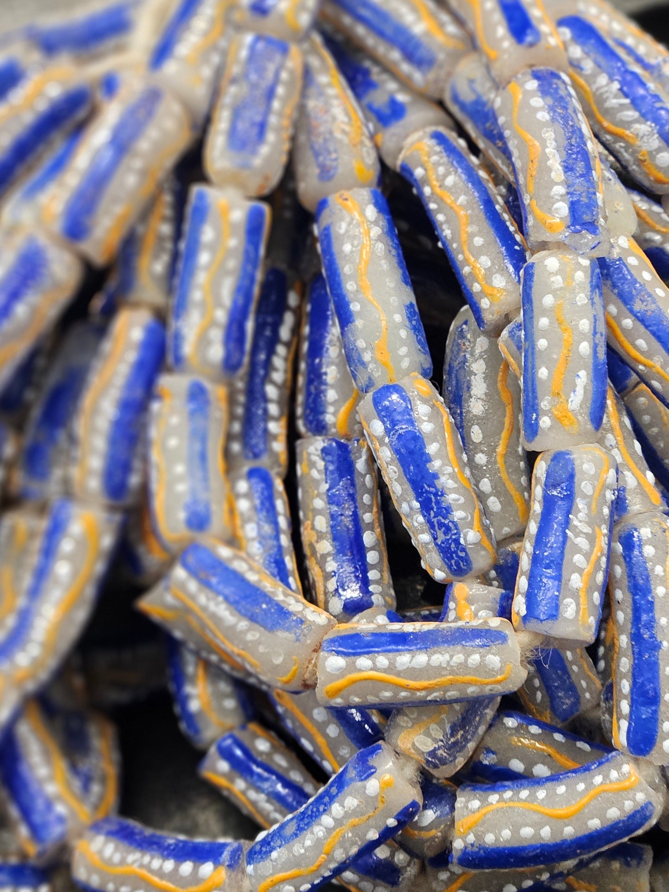 painted african recycled glass tube beads #1501 detail view